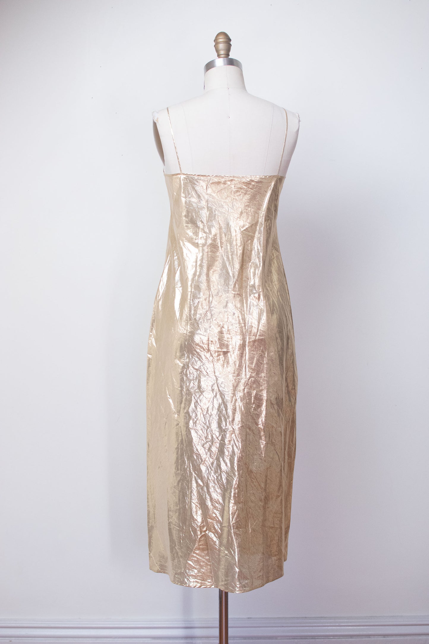 1990s Metallic Gold Slip Dress