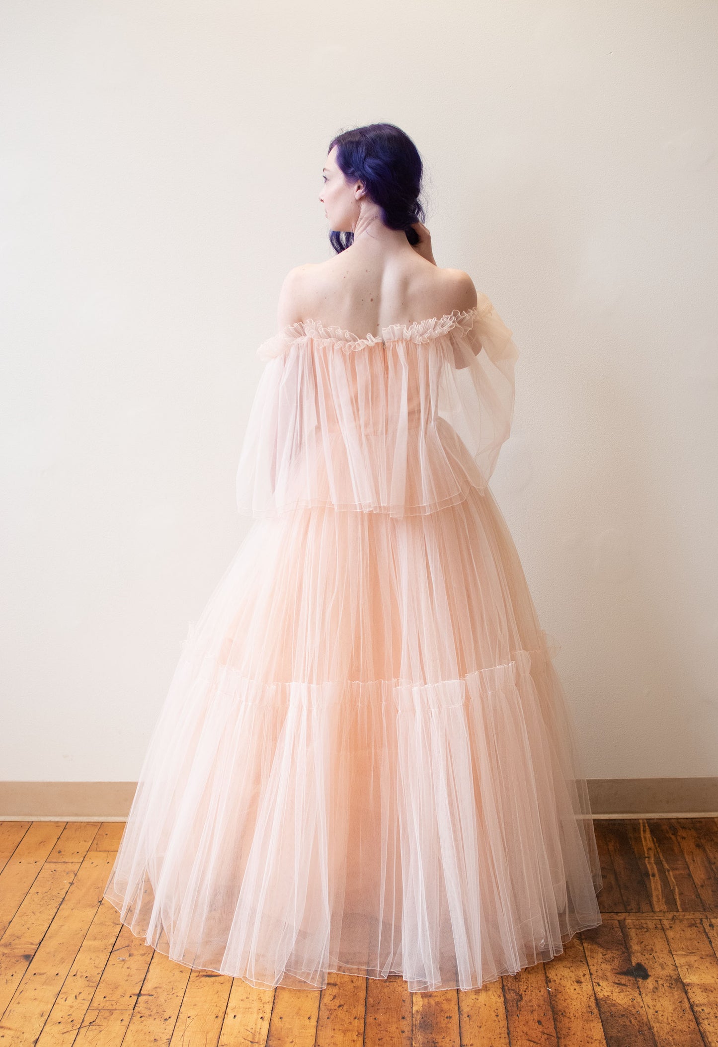 Murray Arbeid Peach Tulle Gown  | A Virtual Affair