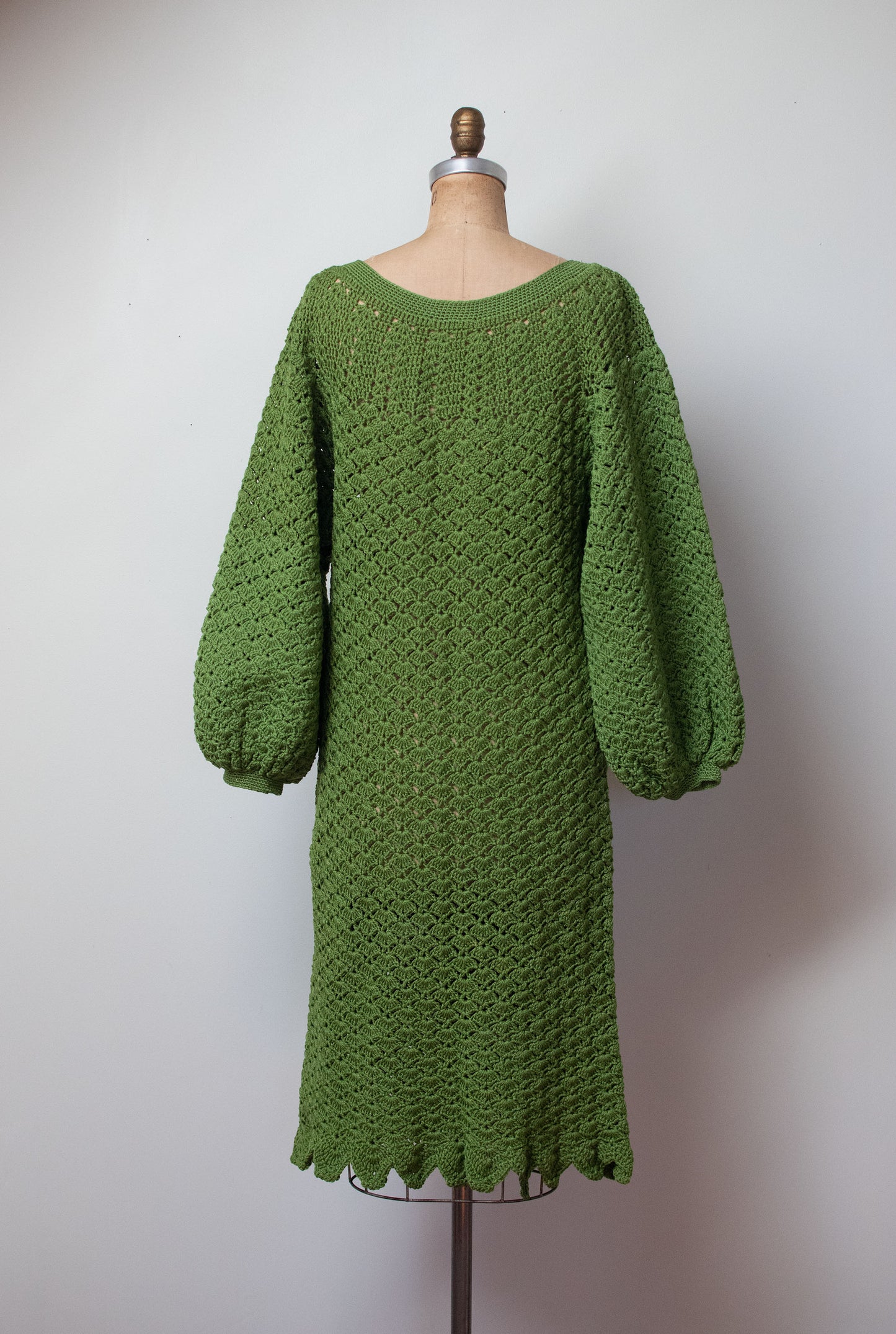 1970s Spring Green Crochet Dress