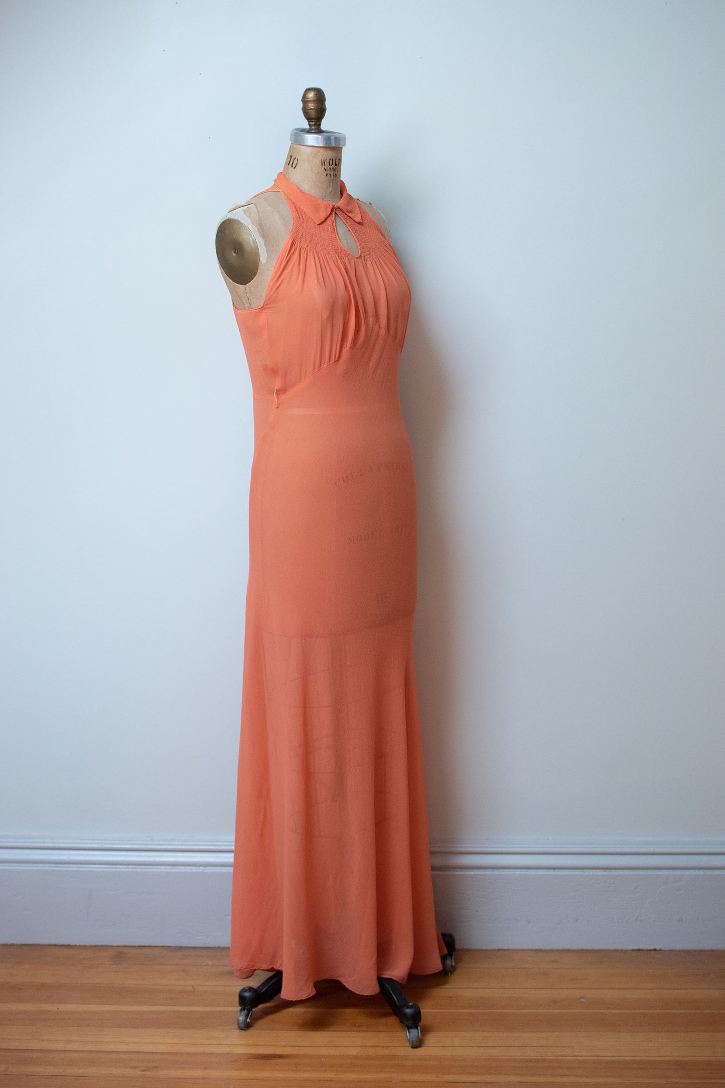 1930s Orange Chiffon Dress