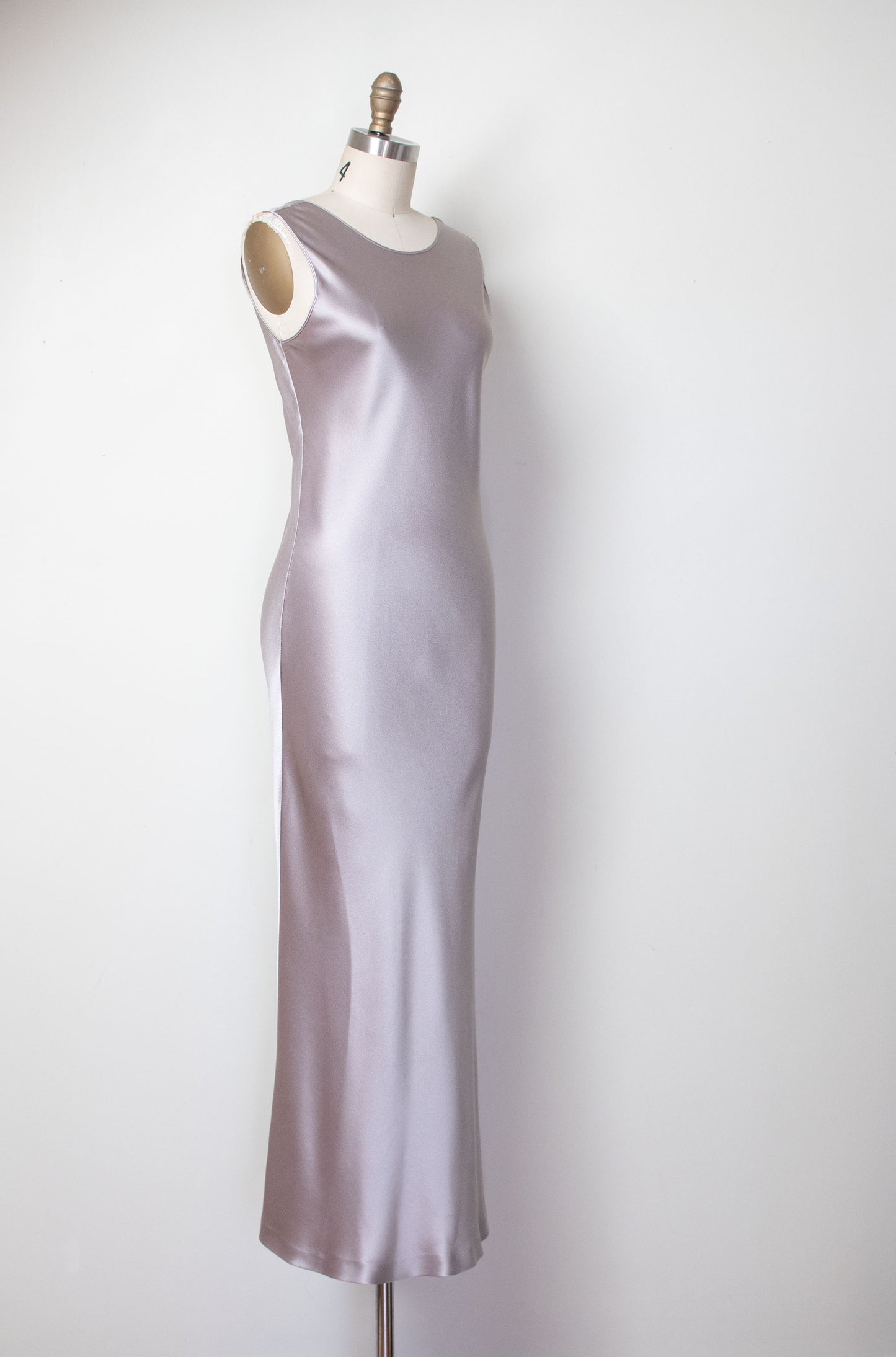 1990s Gray Silk Bias Cut Dress