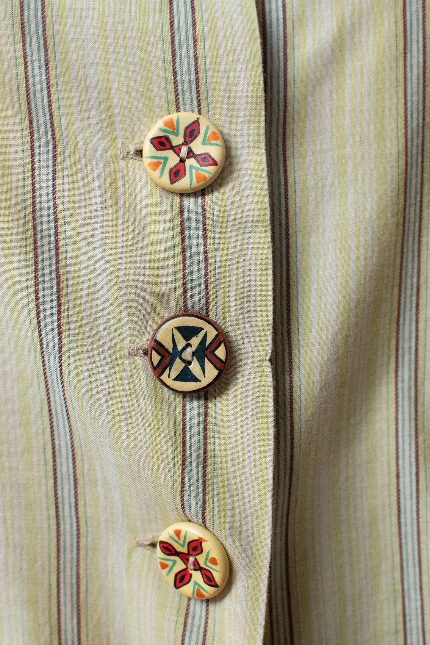 1990s Striped Shirt w/ Hand Painted Buttons | Romeo Gigli
