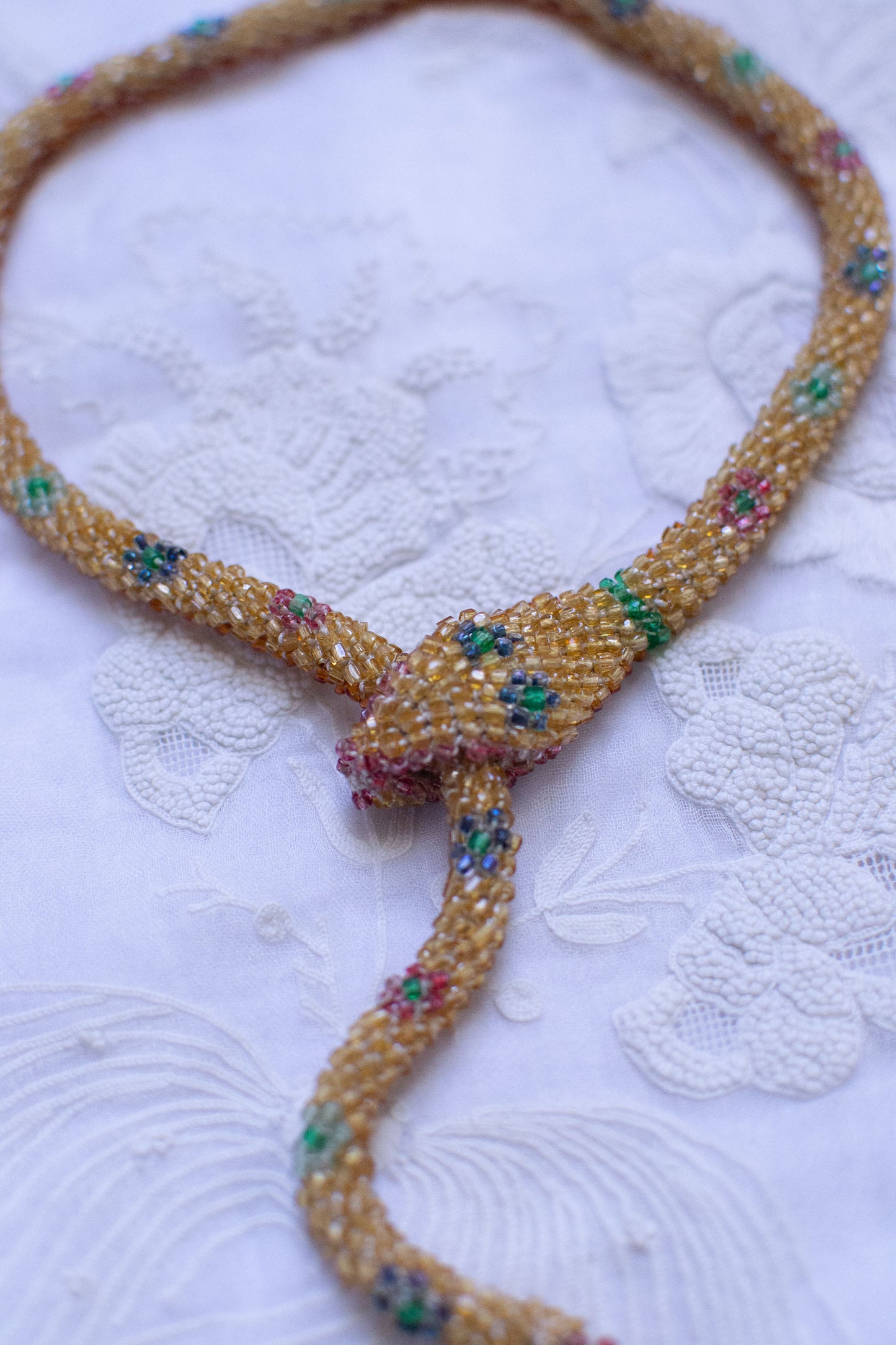 Bead Crochet Snake Necklace | Antique Amber