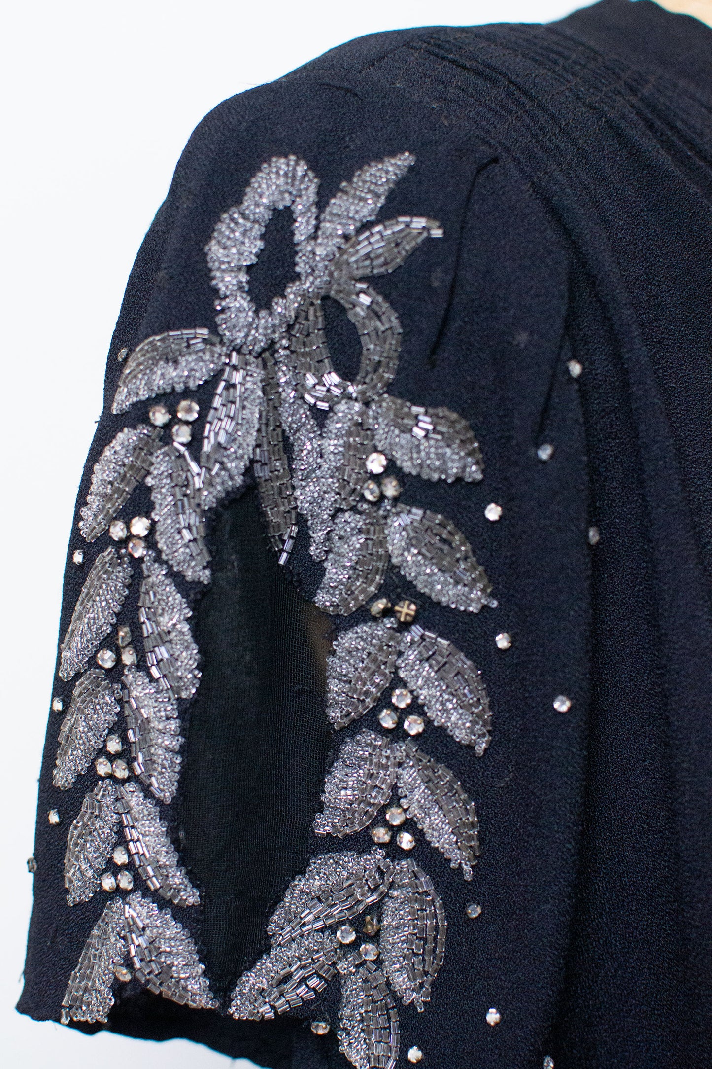 1940s Black Rayon Beaded Gown | AS IS