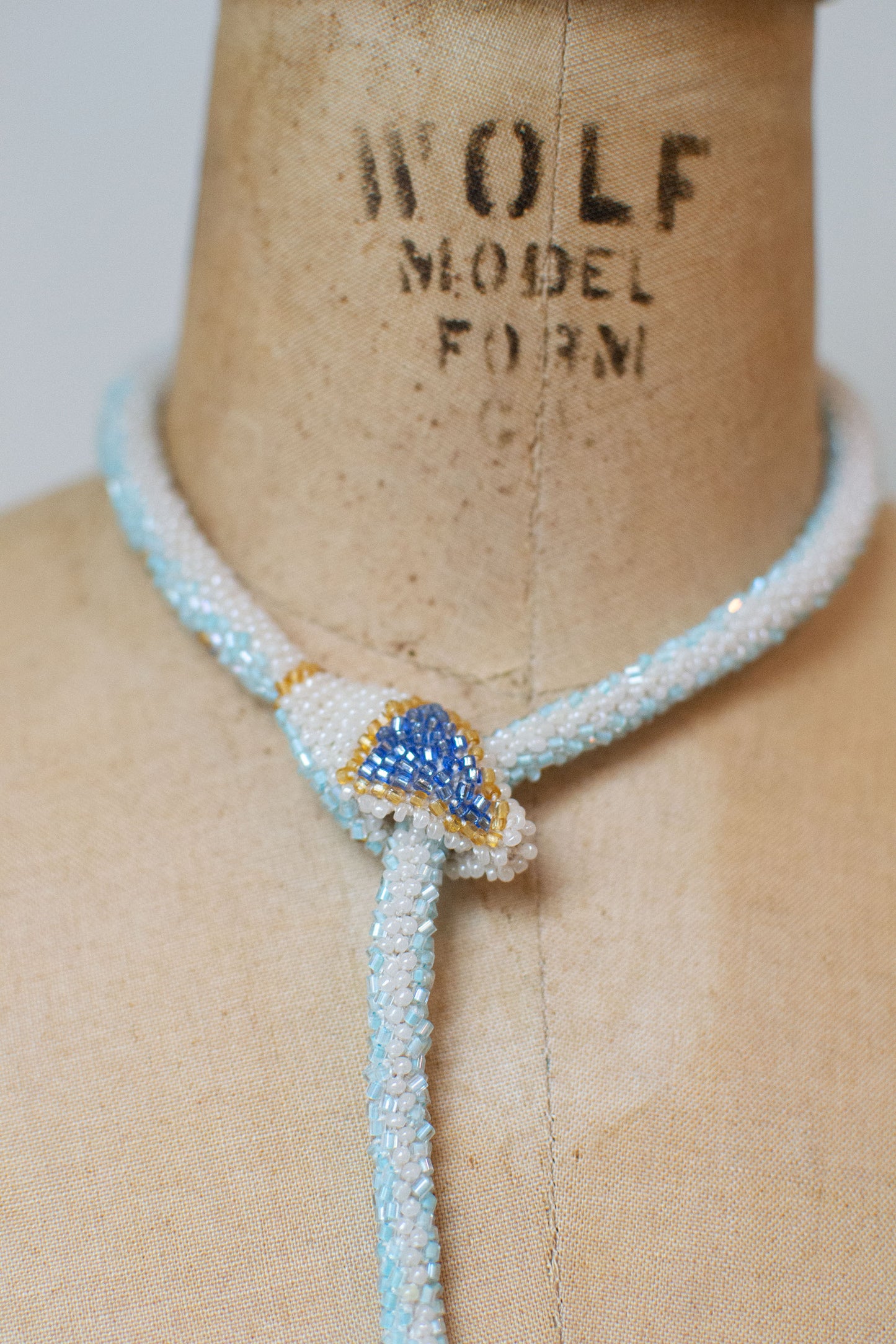 Pale Blue Bead Crochet Snake Necklace