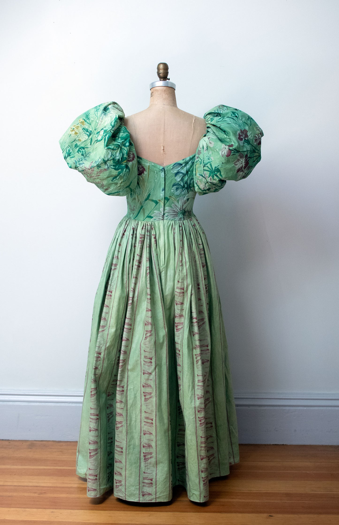 1980s Green Puff Sleeve Gown