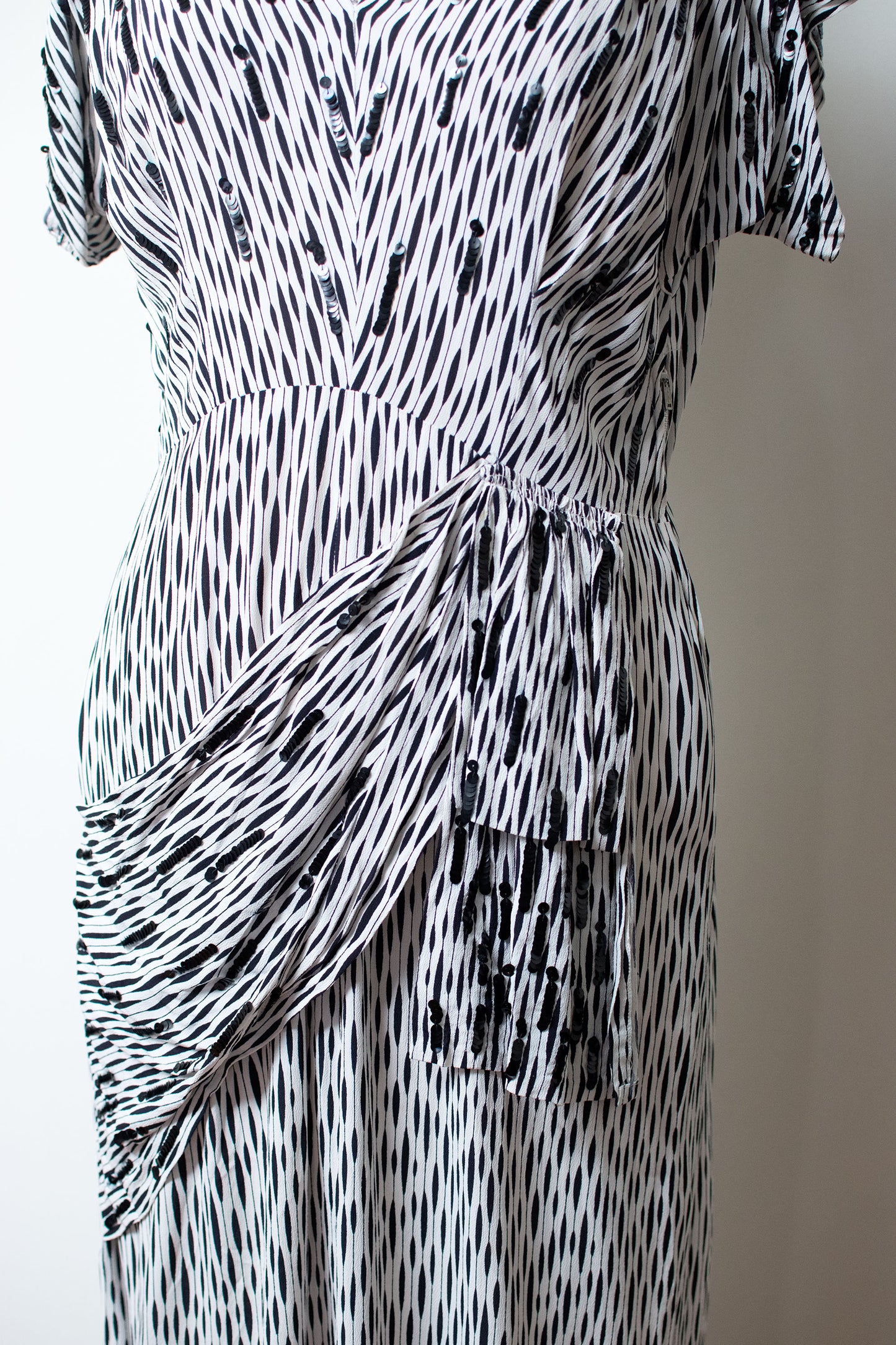 1940s Black and White Rayon Dress