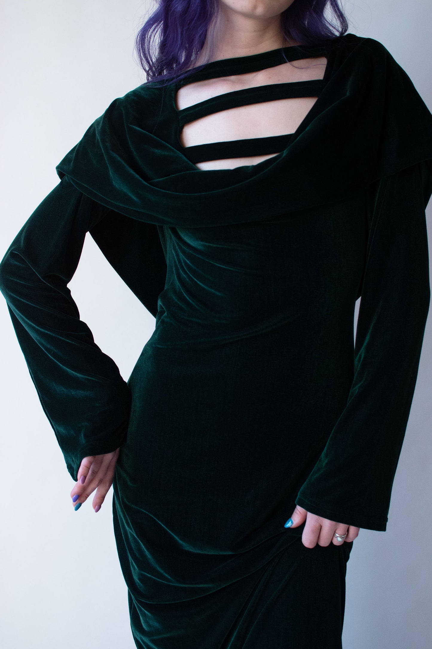 1990s Green Velvet Dress