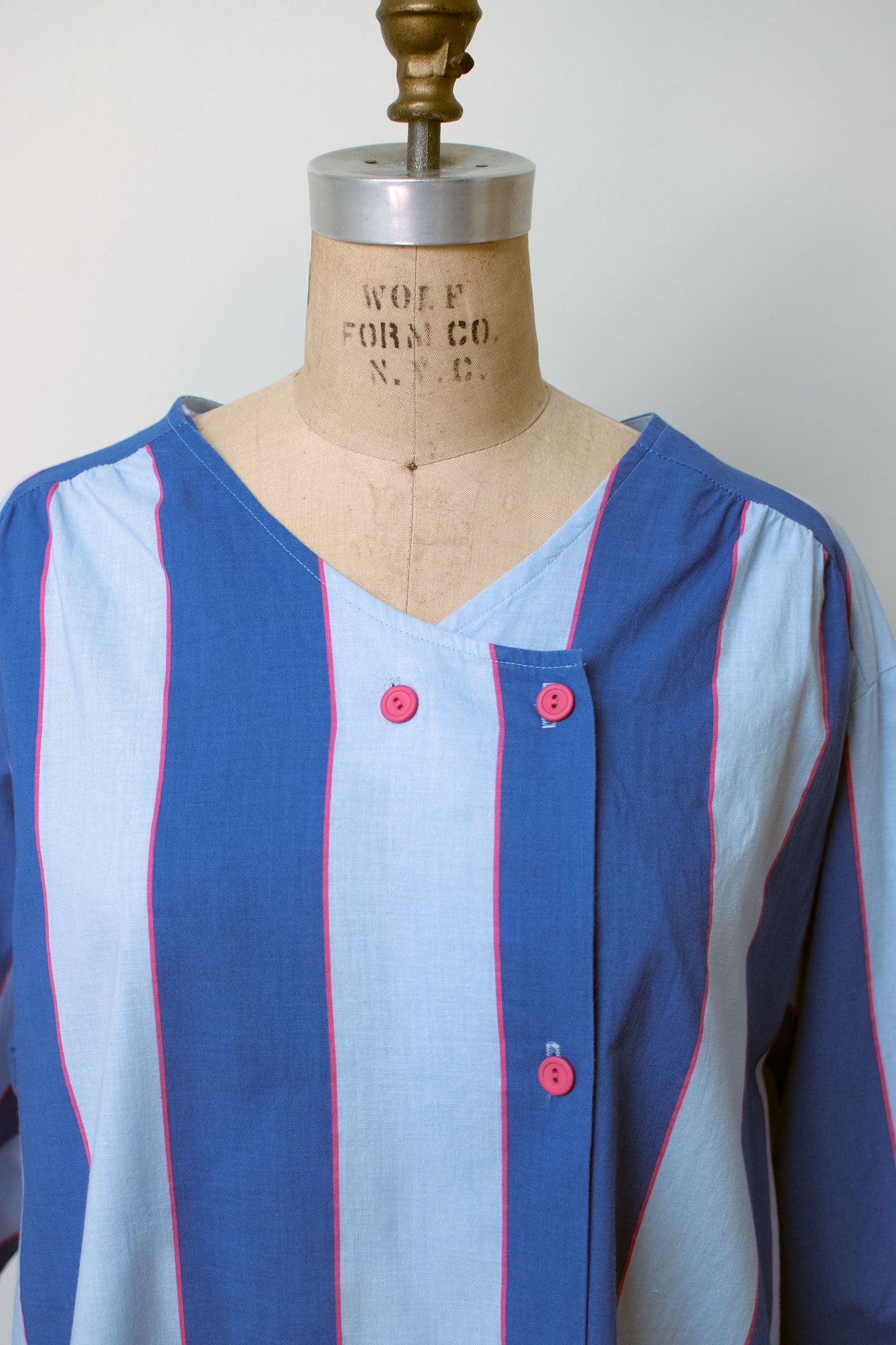 1980s Blue Striped Smock Top