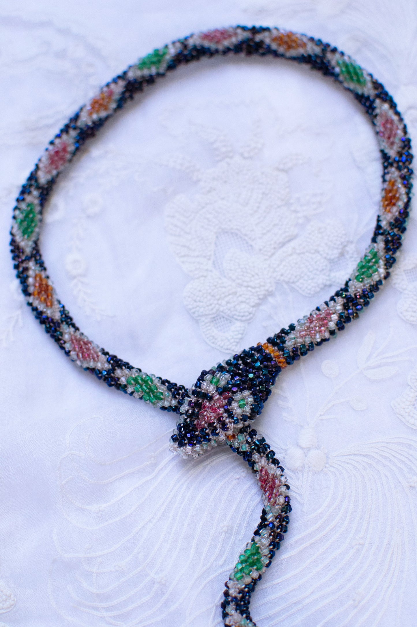Bead Crochet Snake Necklace | Antique Blue Diamond