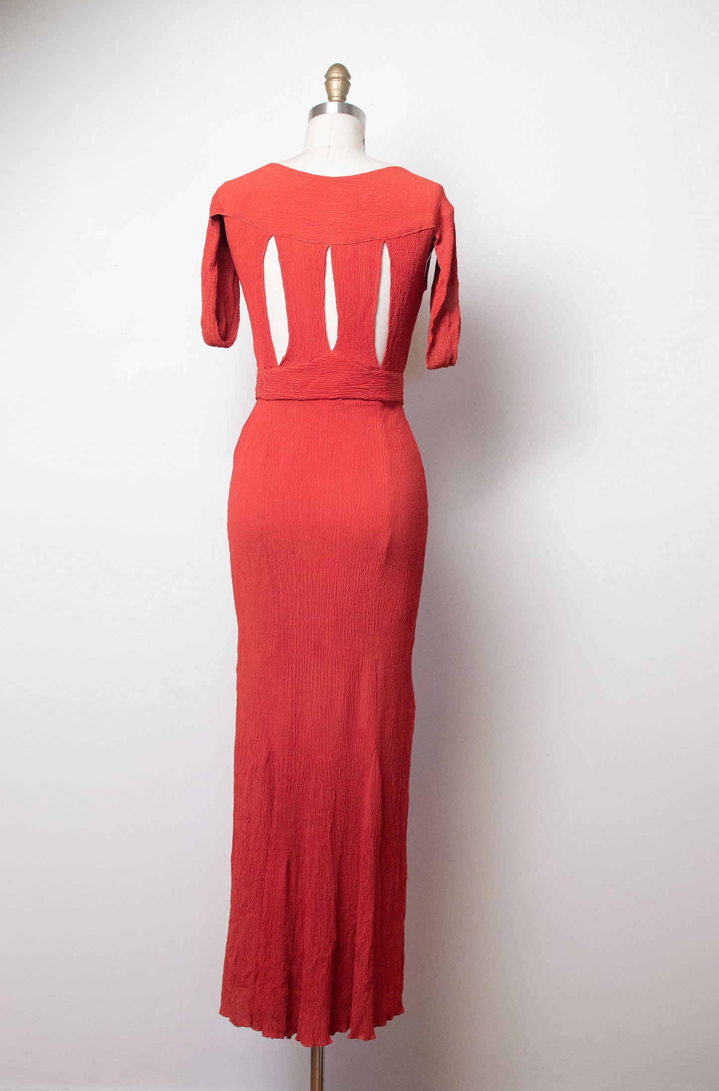 1930s Tomato Red Textural Crepe Gown