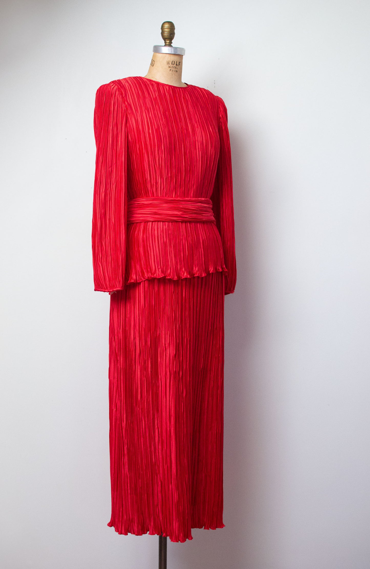 1980s Red Pleated Dress