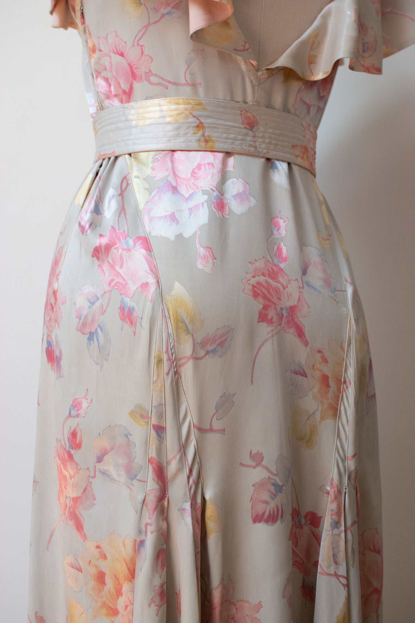 1930s Satin Floral Print Dress