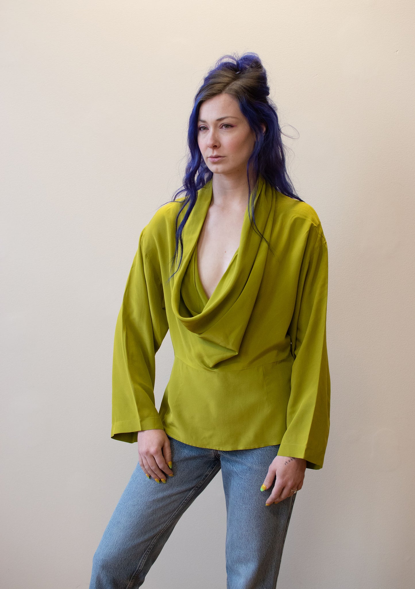 Chartreuse Silk Blouse | Anne Klein
