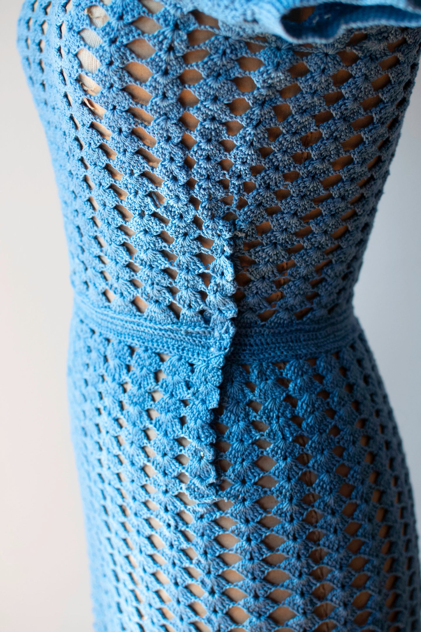 1930s Blue Crochet Dress