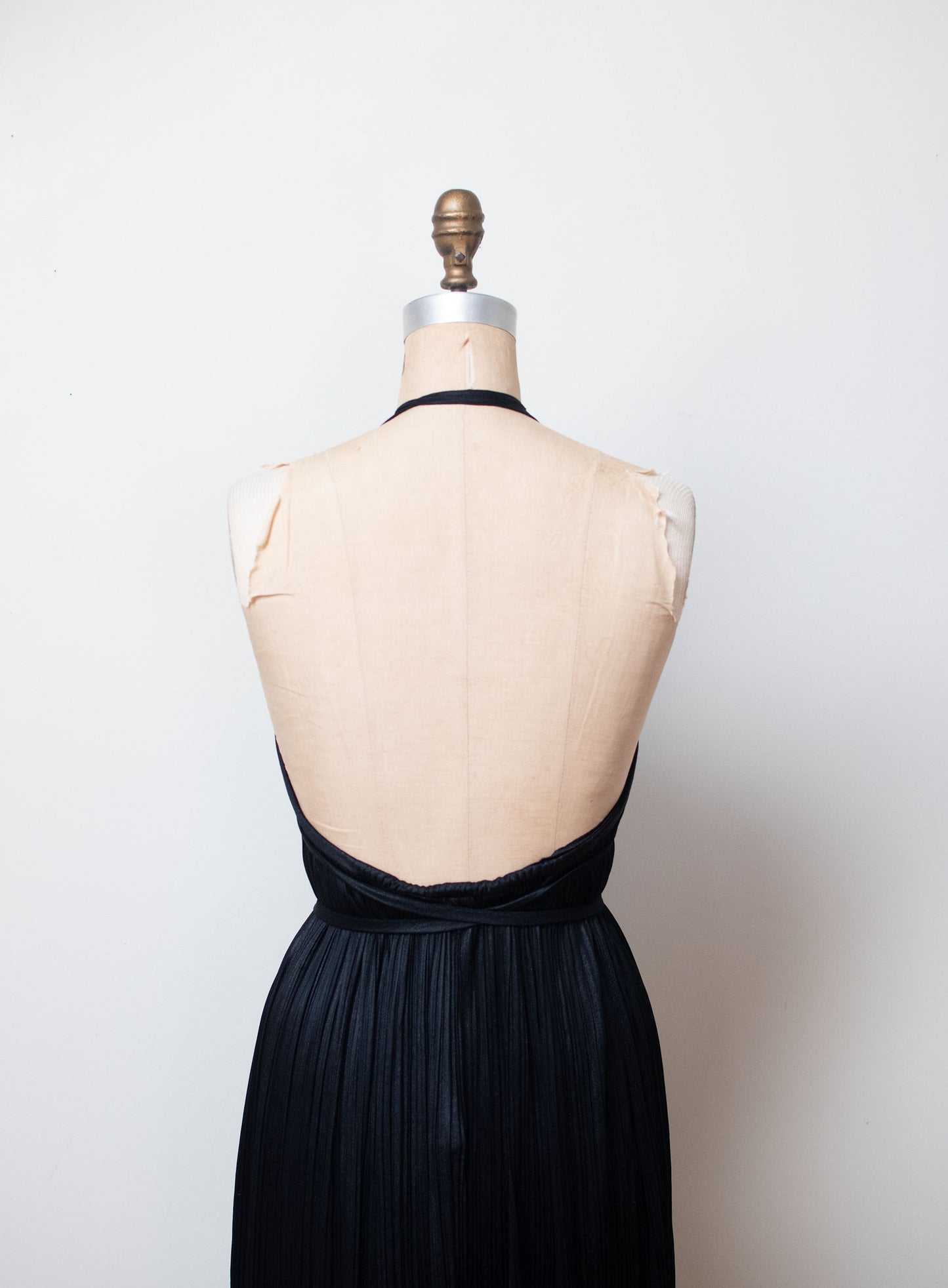 1970s Black Plise Halter Dress | Halston IV