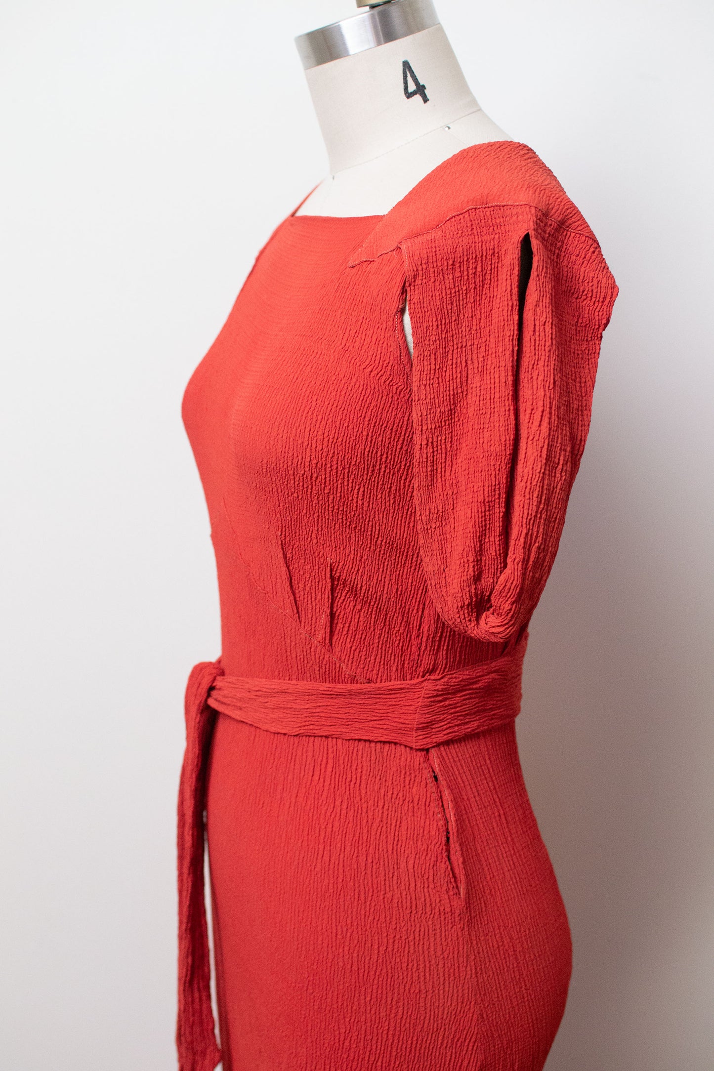 1930s Tomato Red Textural Crepe Gown