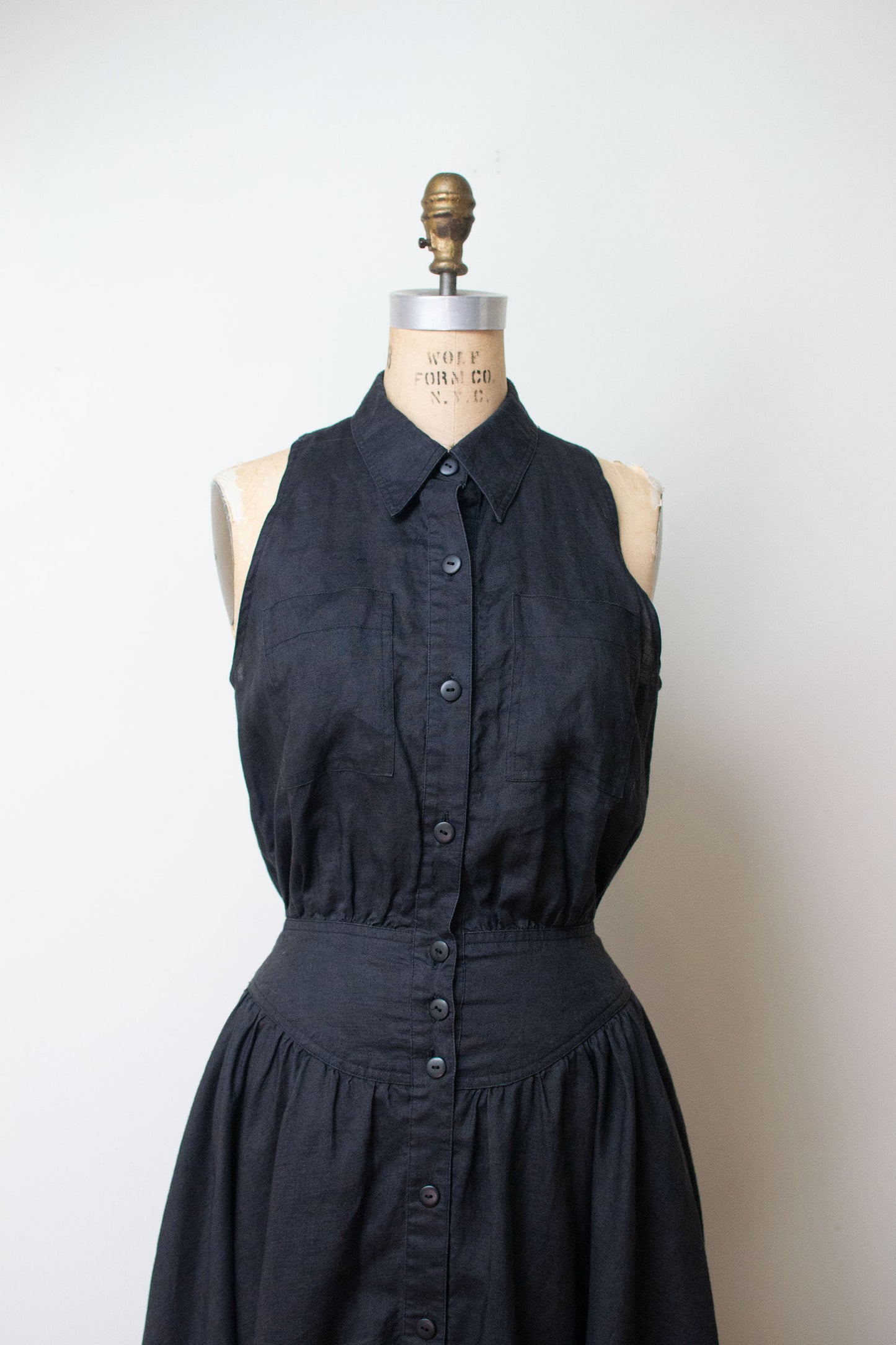 1990s Black Linen Dress | Cross Back