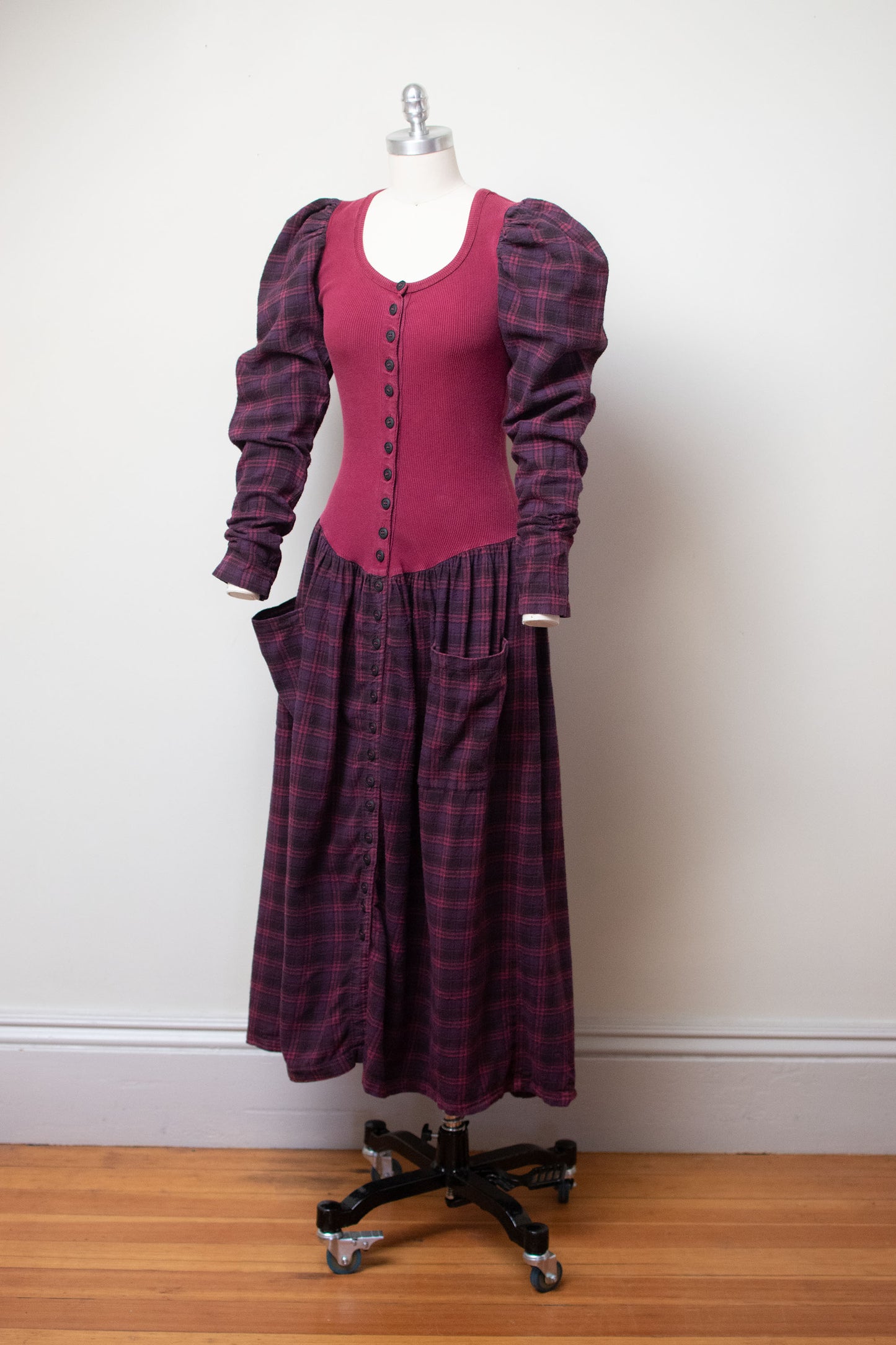 1990s Plaid Mutton Sleeve Dress | Betsey Johnson