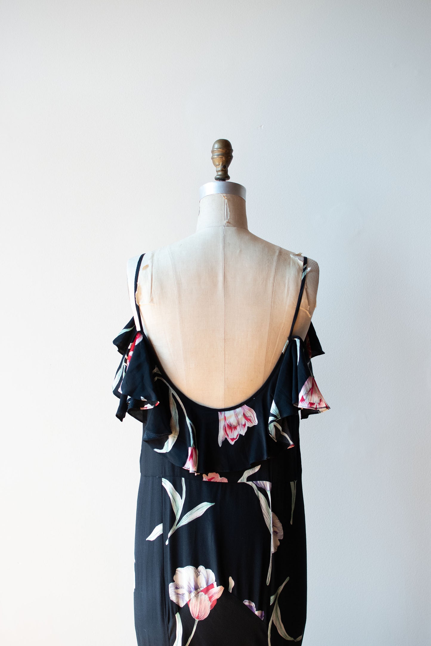 1990s Dark Floral Print Dress | Norma Kamali Omo