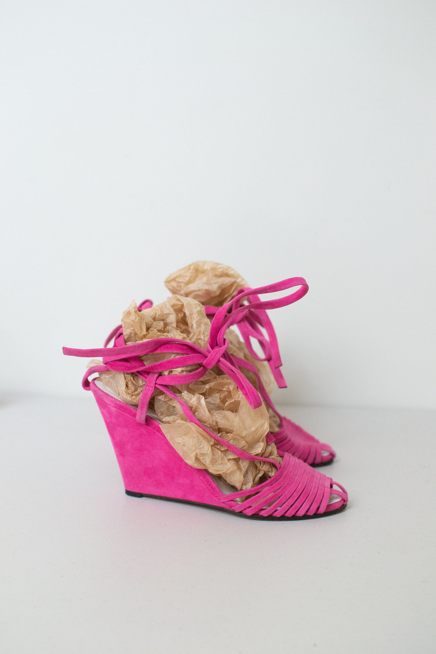 Shocking Pink Suede Lace Up Wedge Shoes | Robert Clergerie 7