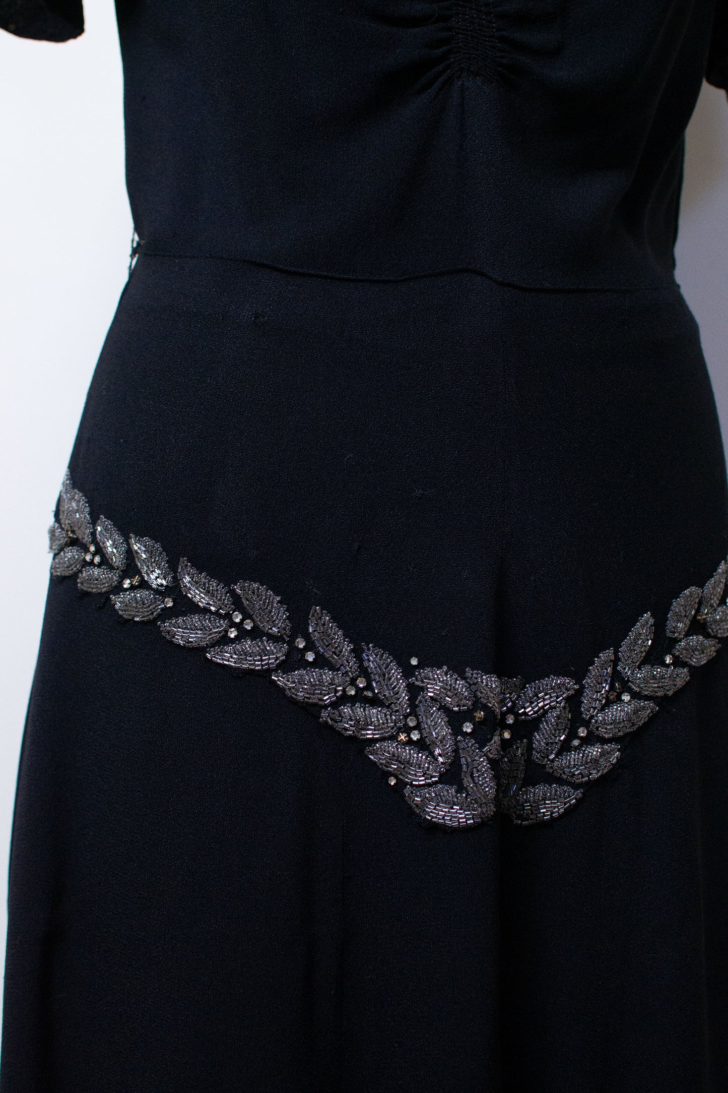 1940s Black Rayon Beaded Gown | AS IS