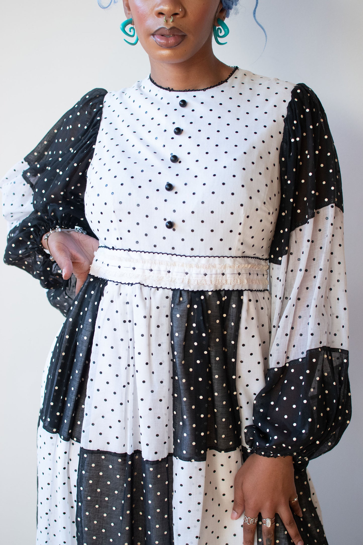 1970s Black & White Polka Dot Dress
