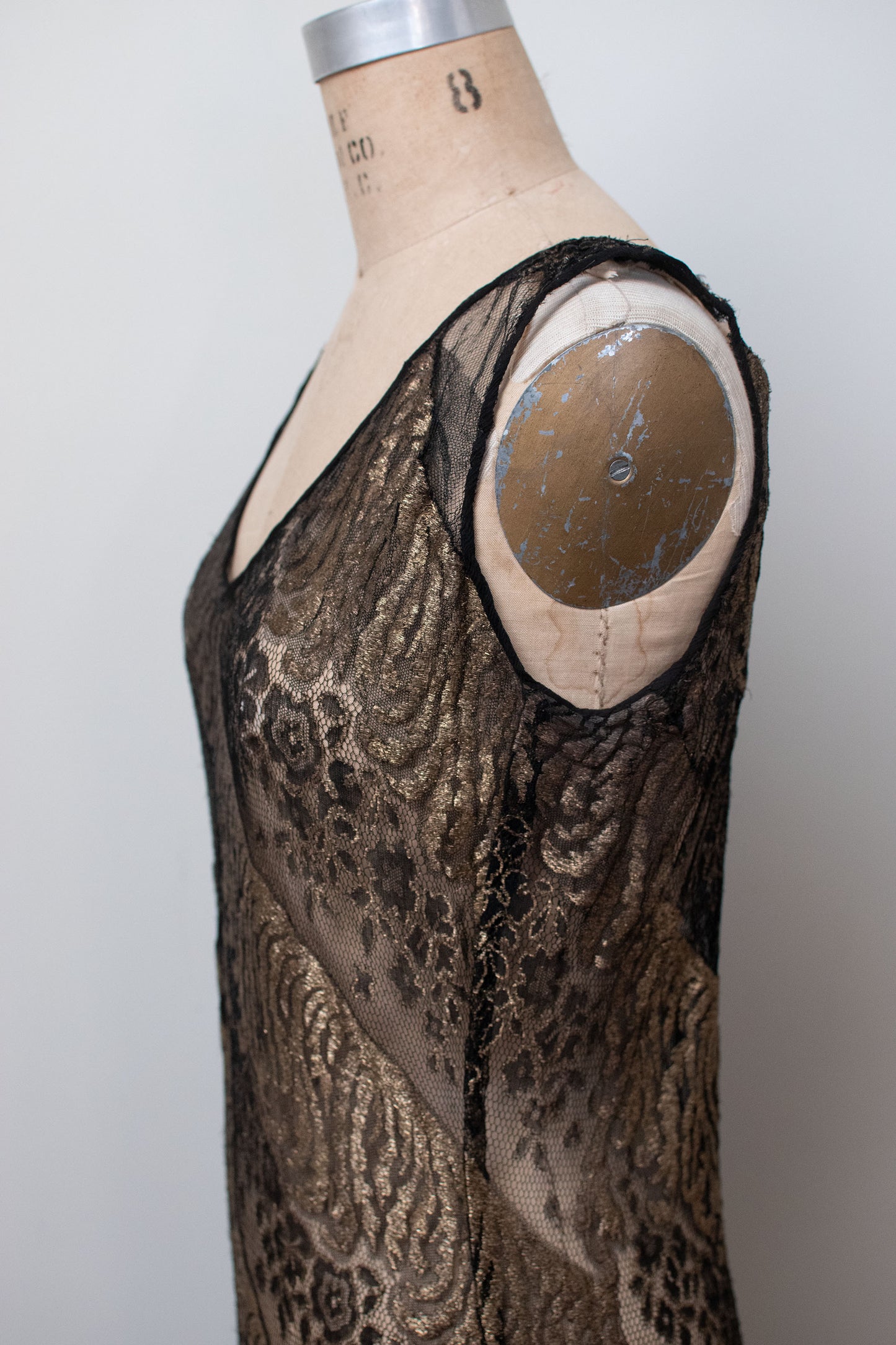 1920s Gold Lame & Lace Dress