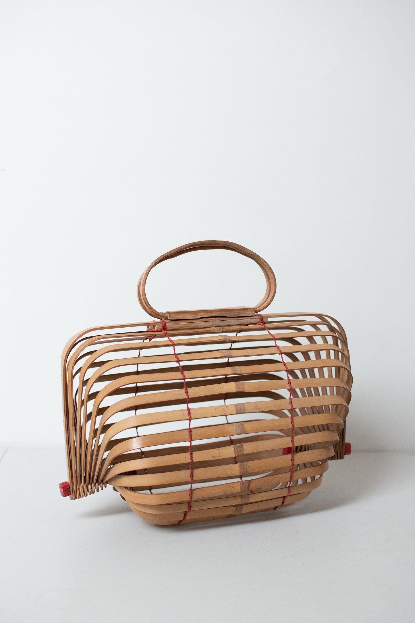 1940s Collapsible Bamboo Basket Bag