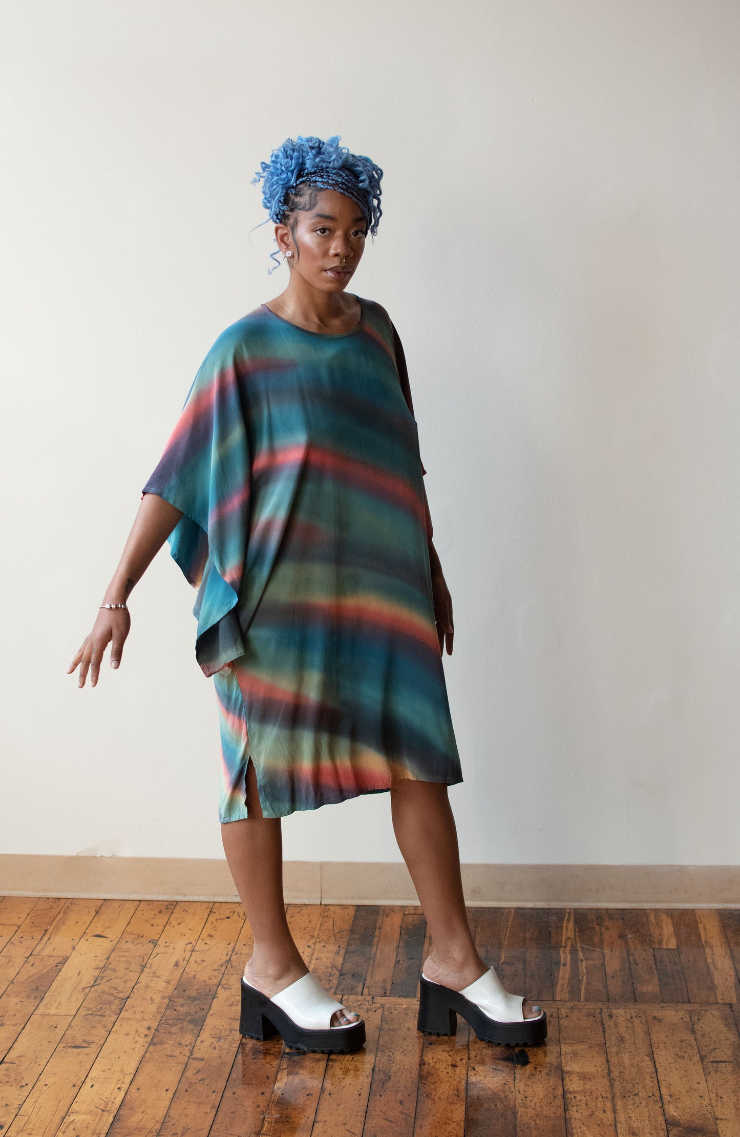 1990s Rainbow Silk Dress