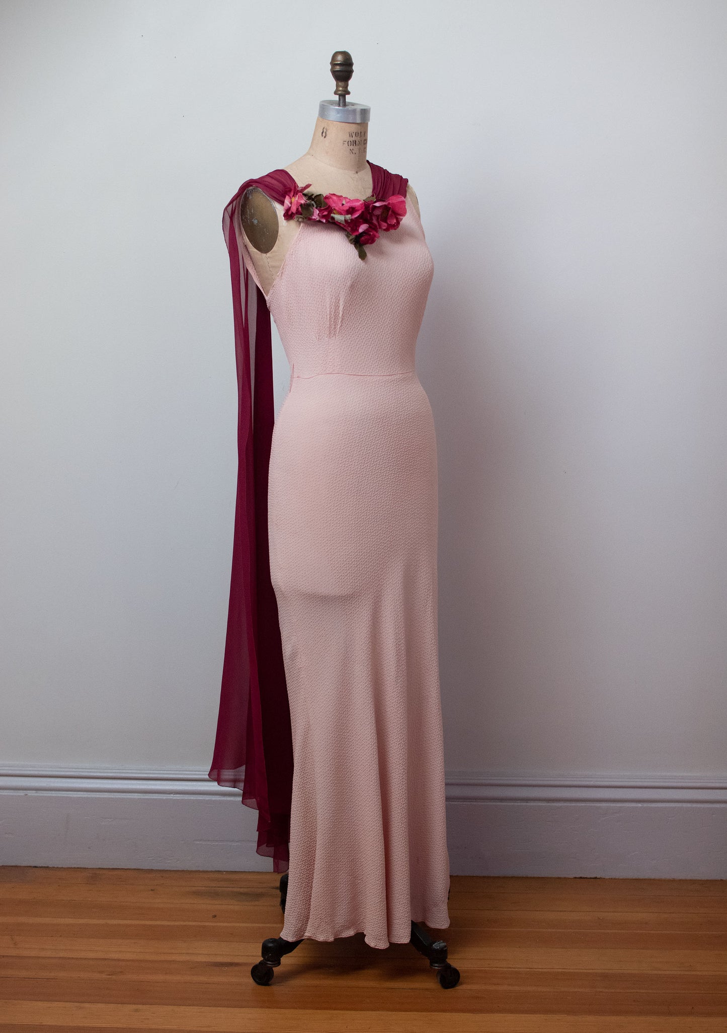1930s Pink Crepe Gown
