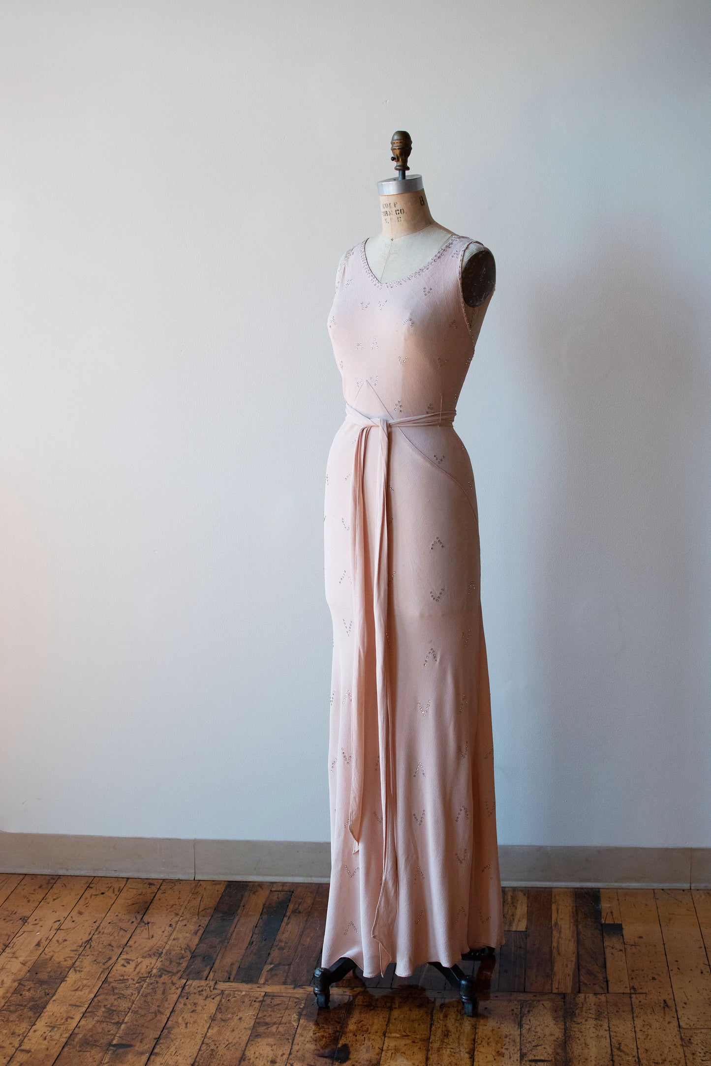 1930s Rhinestone Studded Crepe Dress