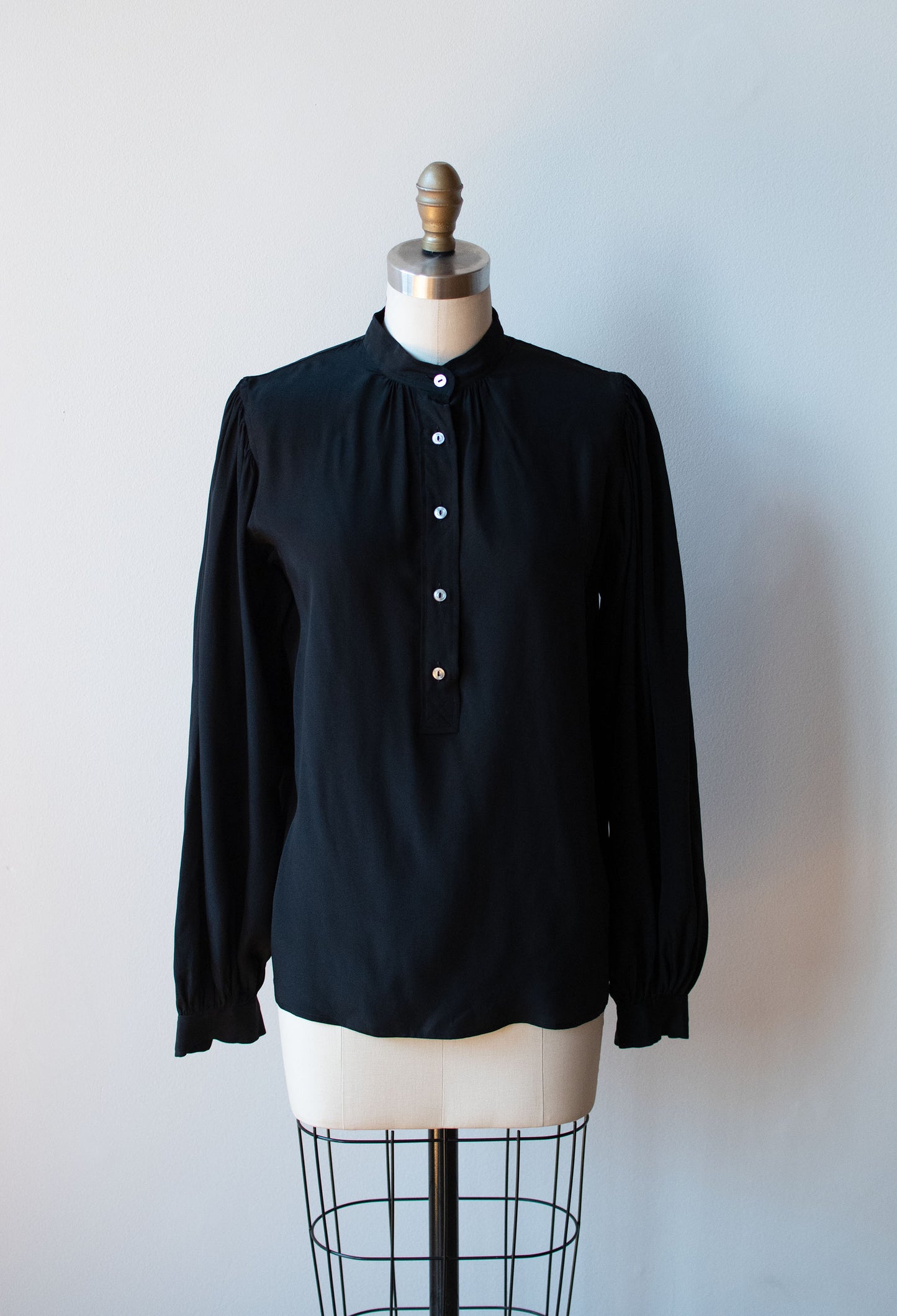 Black Silk Bishop Sleeve Blouse | Yves Saint Laurent Rive Gauche