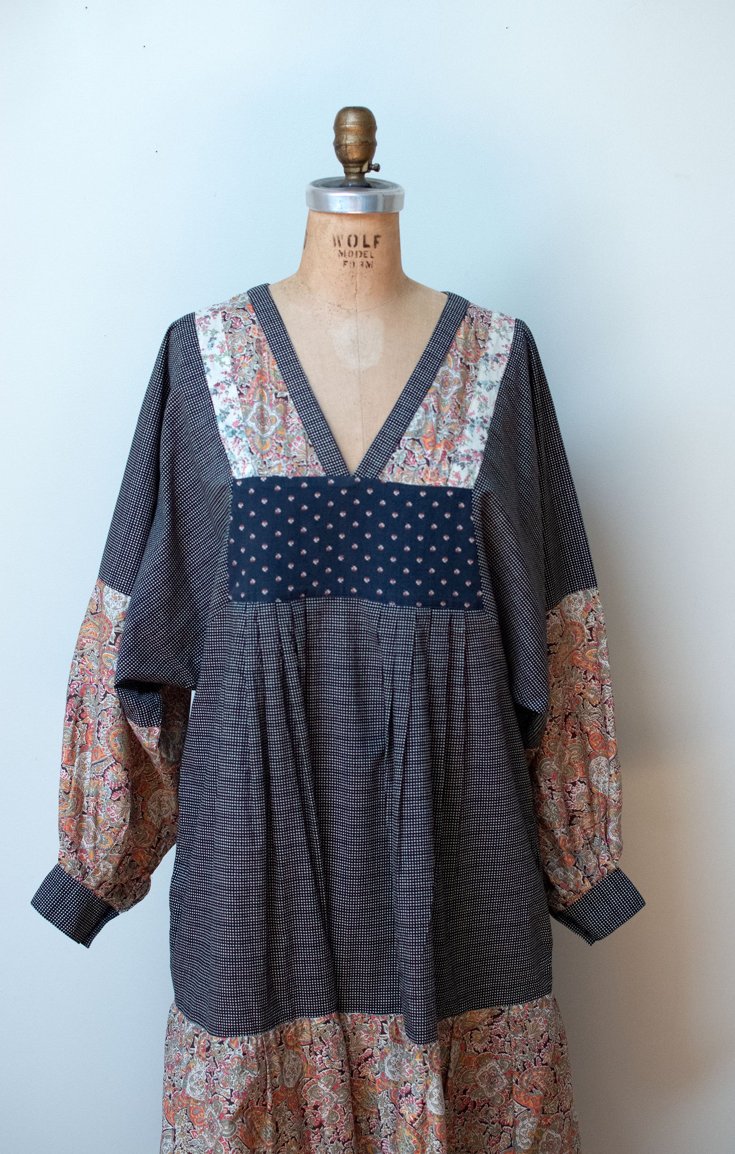 1980s Mixed Print Balloon Sleeve Dress