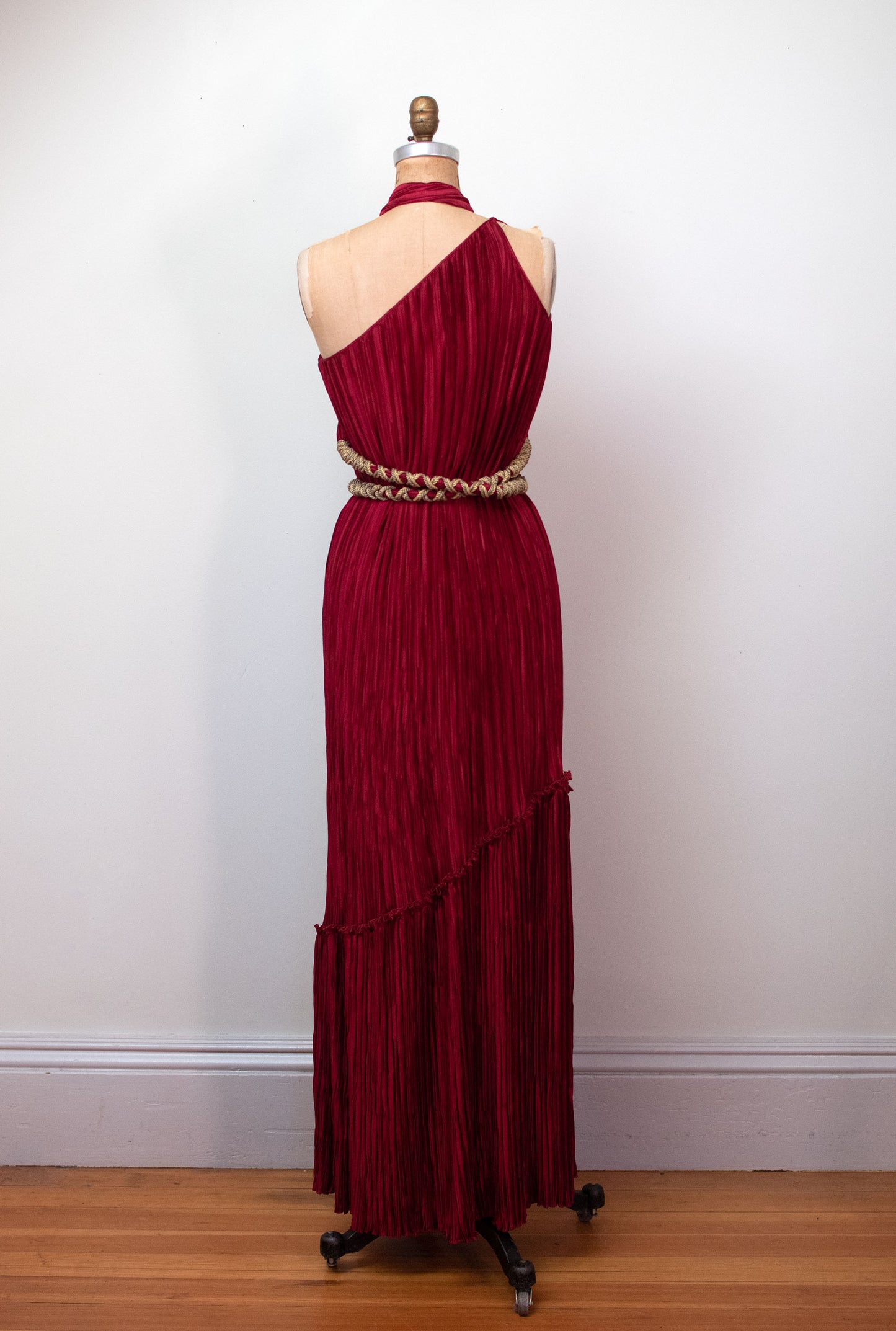 1980s Crimson Plisse Dress | Mary Mcfadden