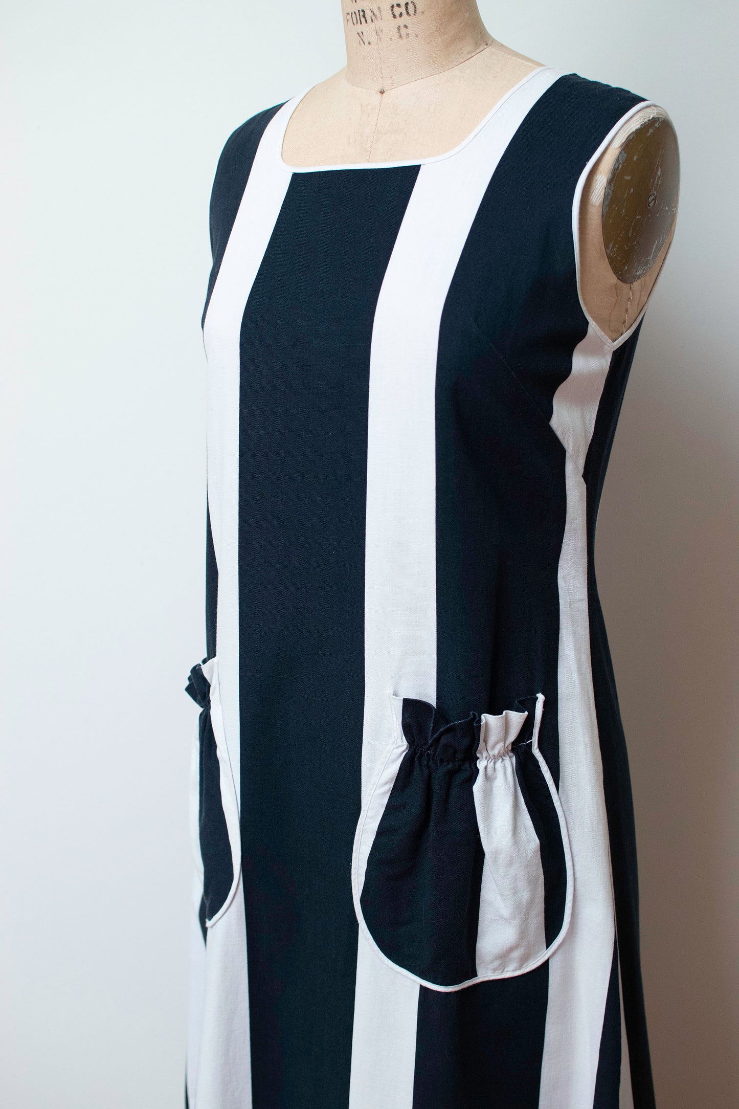 1970s Black & White Stripped Pinafore Dress