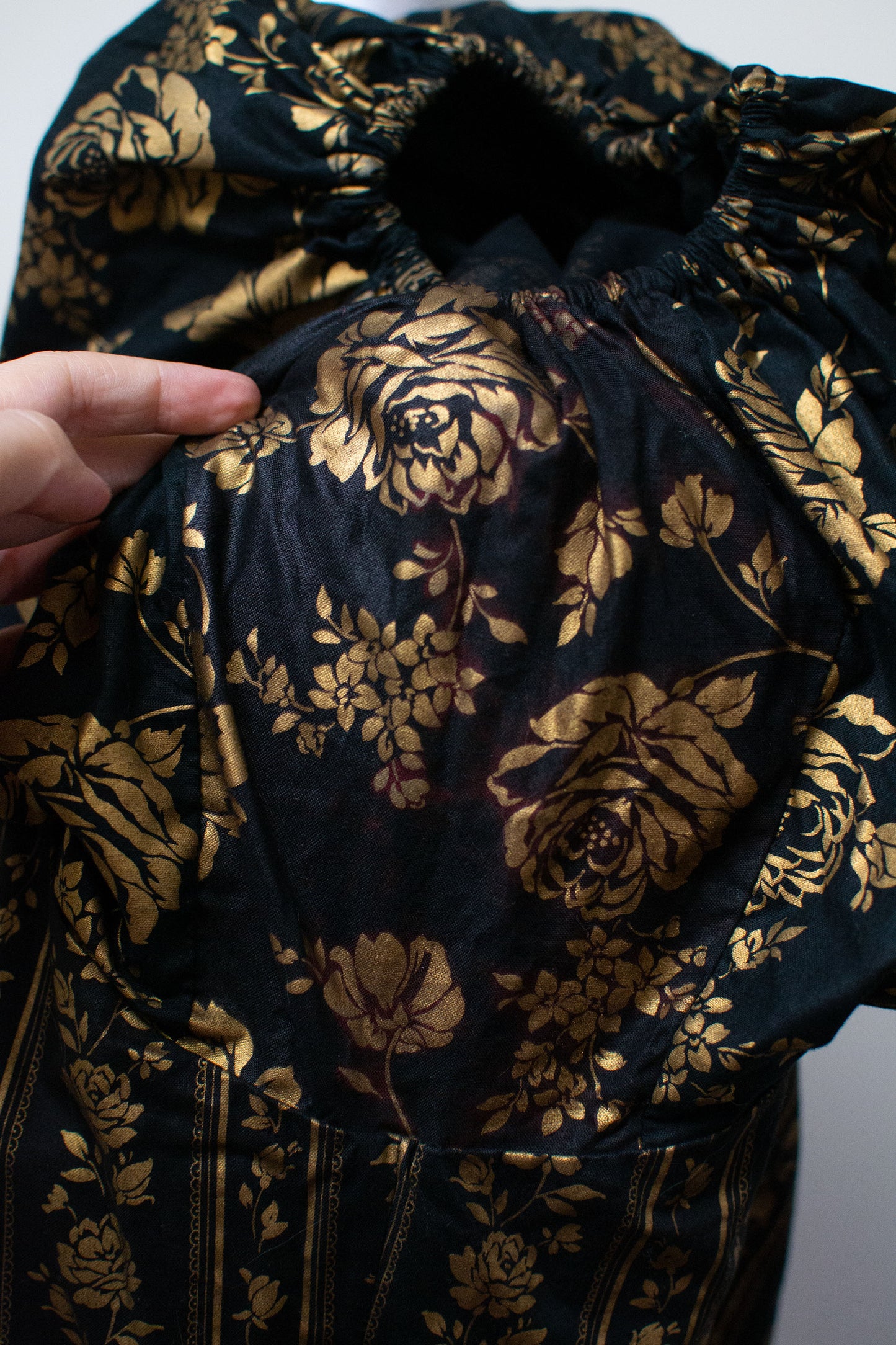 1980s Floral Print Puff Sleeve Dress