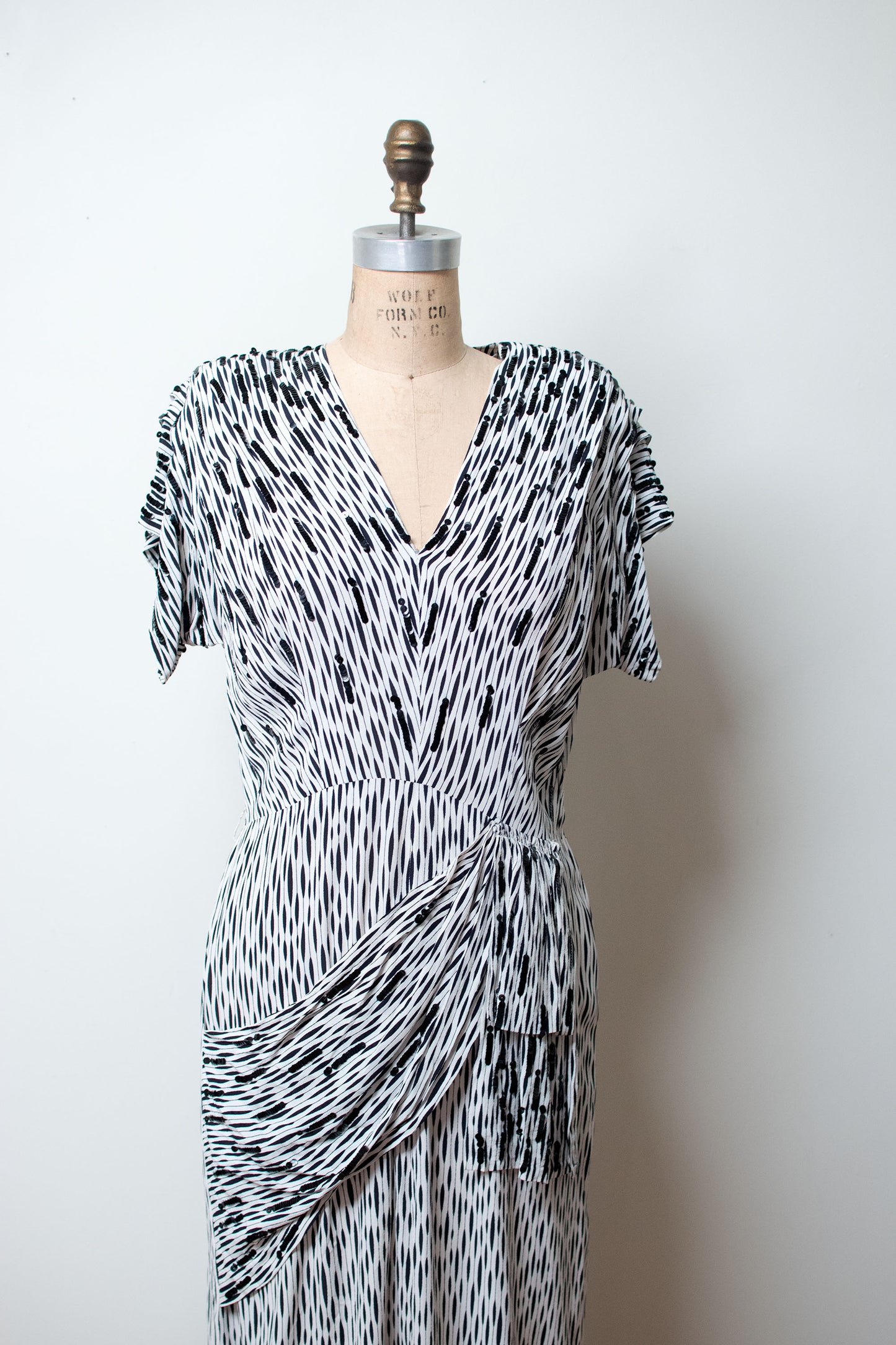 1940s Black and White Rayon Dress