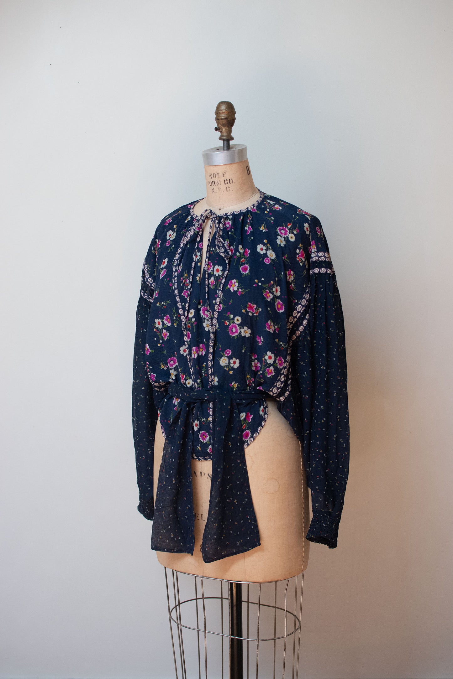 Mixed Print Balloon Sleeve Silk Blouse | Koos Van Den Akker