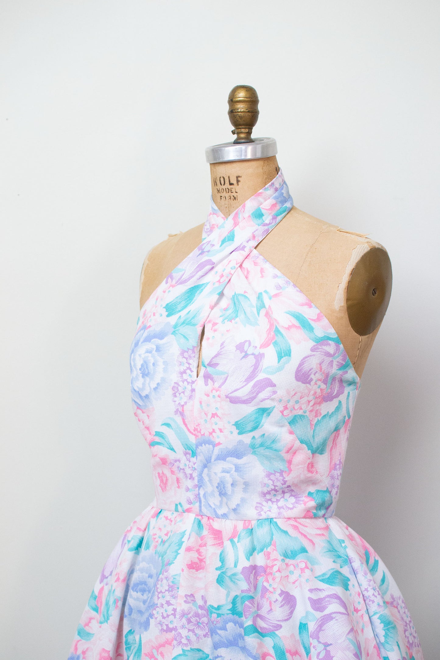 1980s Floral Print Halter Dress
