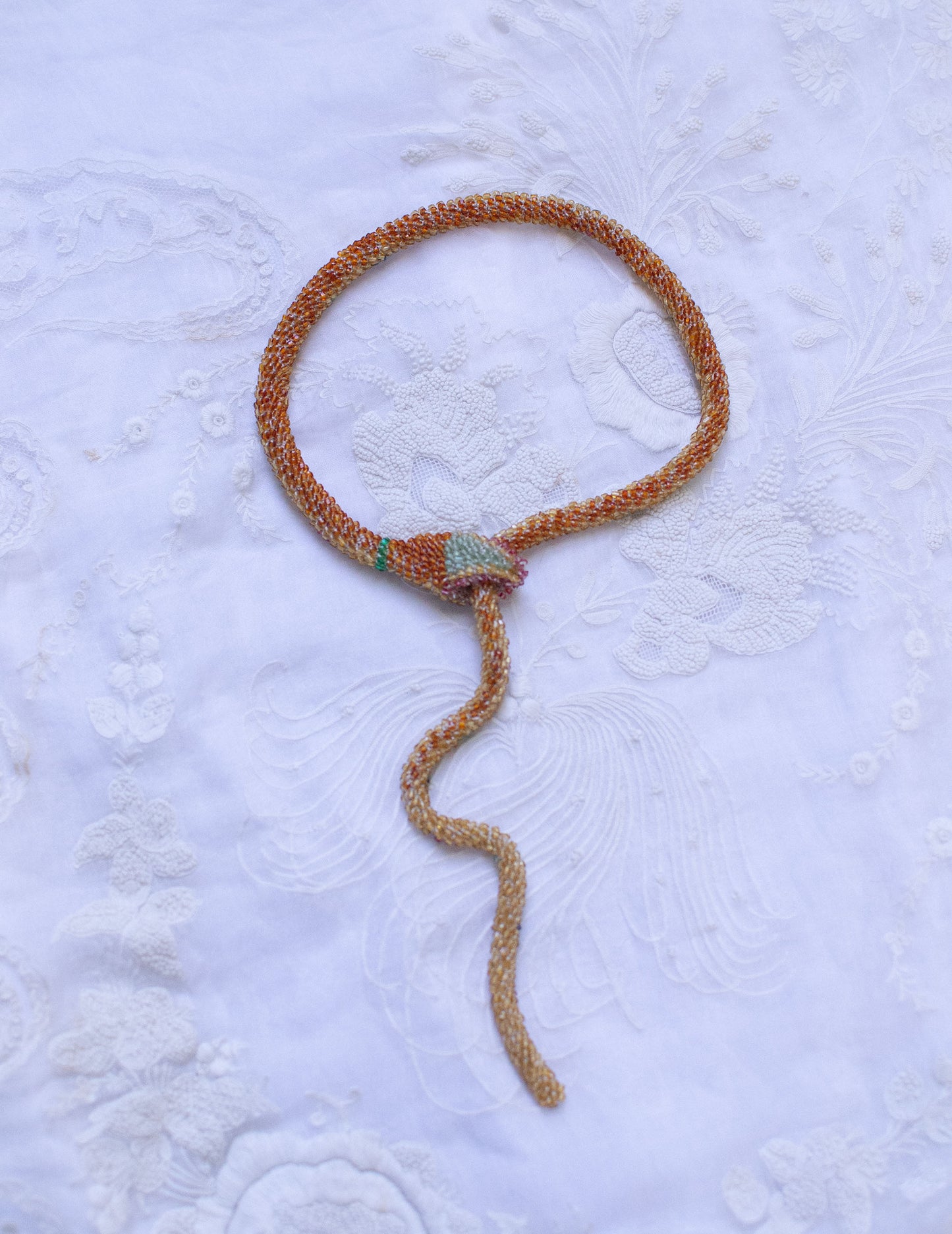 Bead Crochet Snake Necklace | Antique Amber