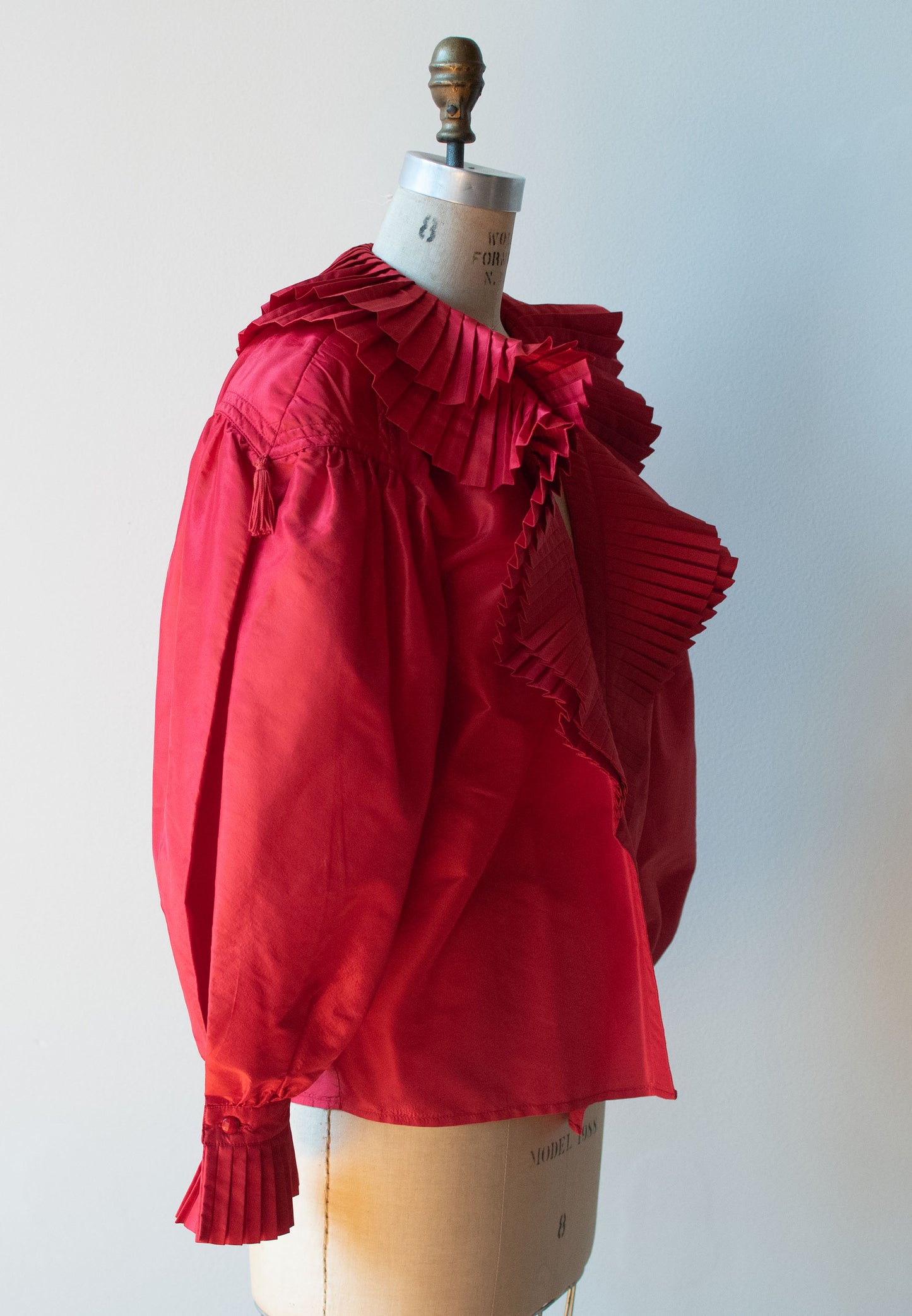 Pleated Red Silk Blouse