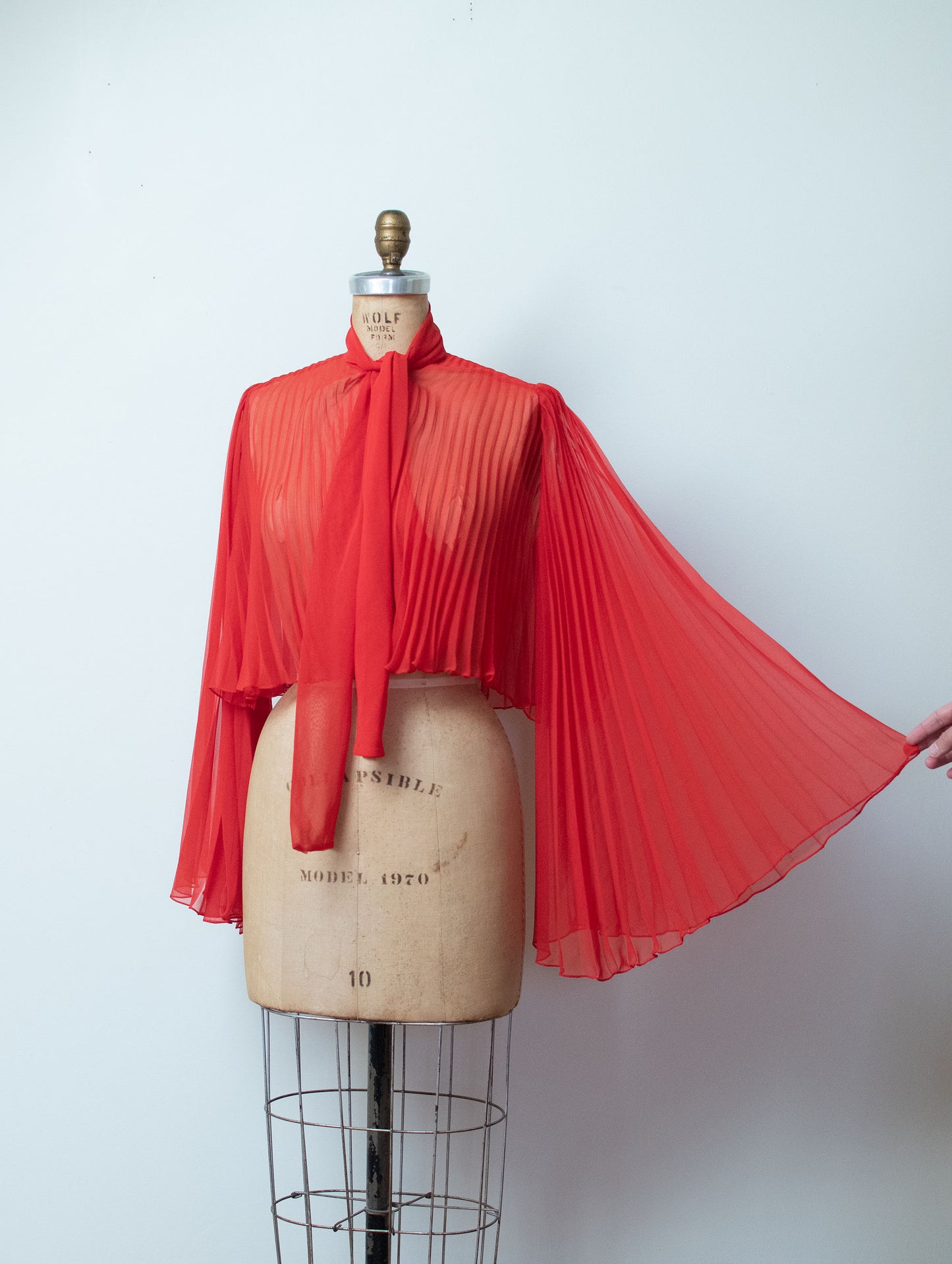 1970s Red Trumpet Sleeve Pleated Jacket