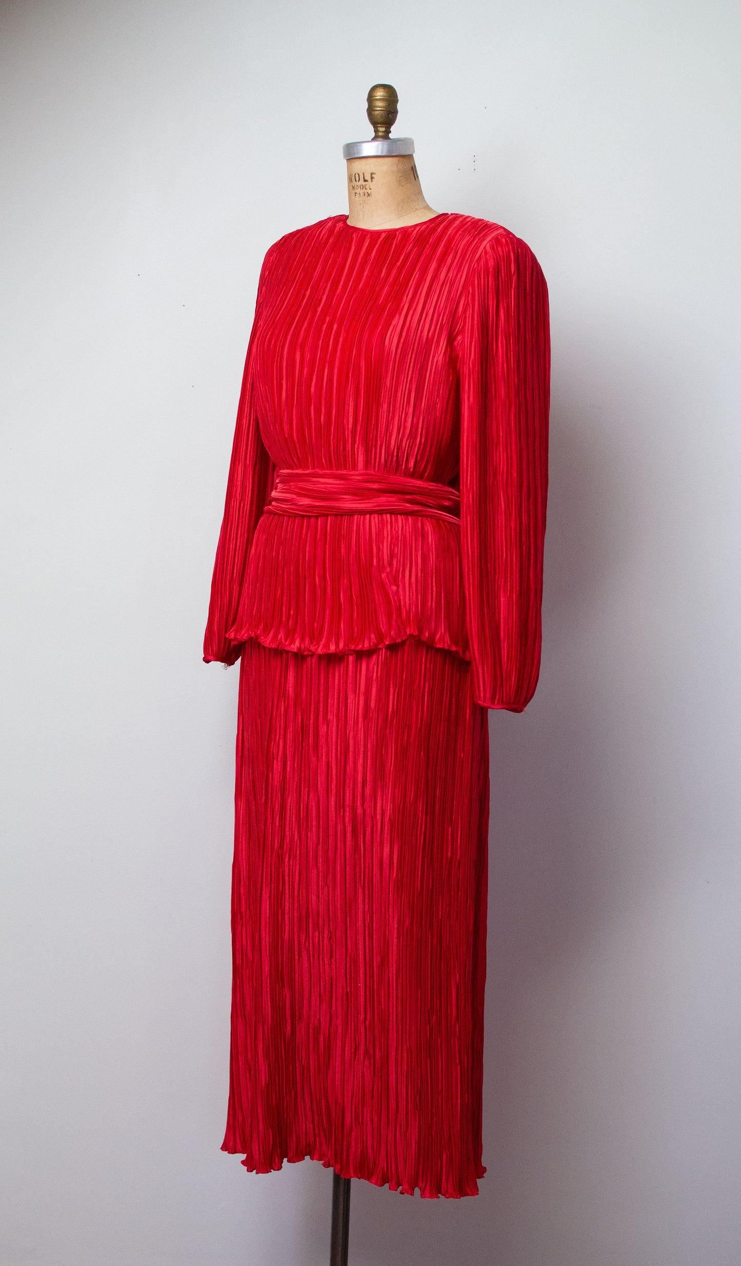 1980s Red Pleated Dress