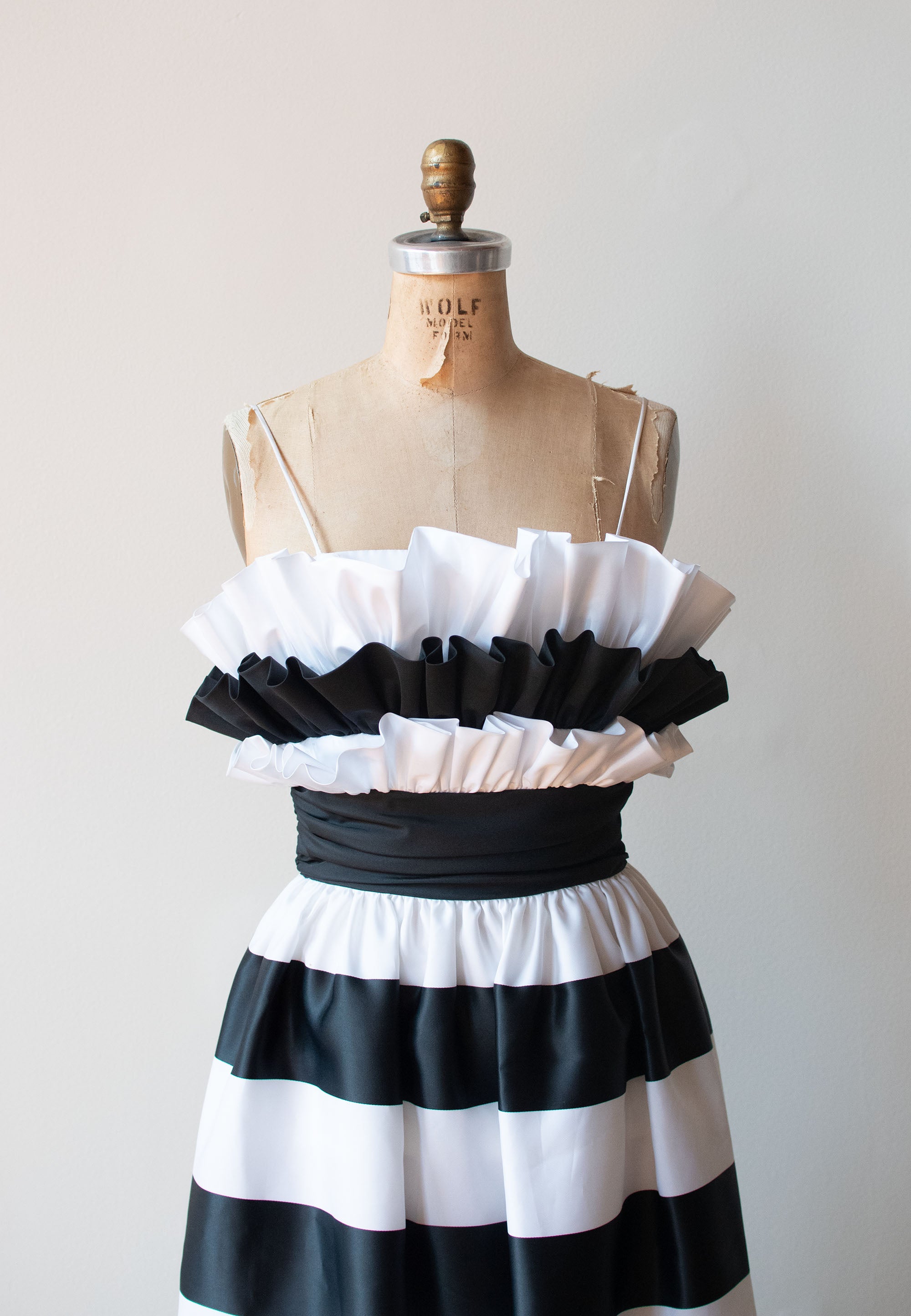 1980s Black White Striped Dress