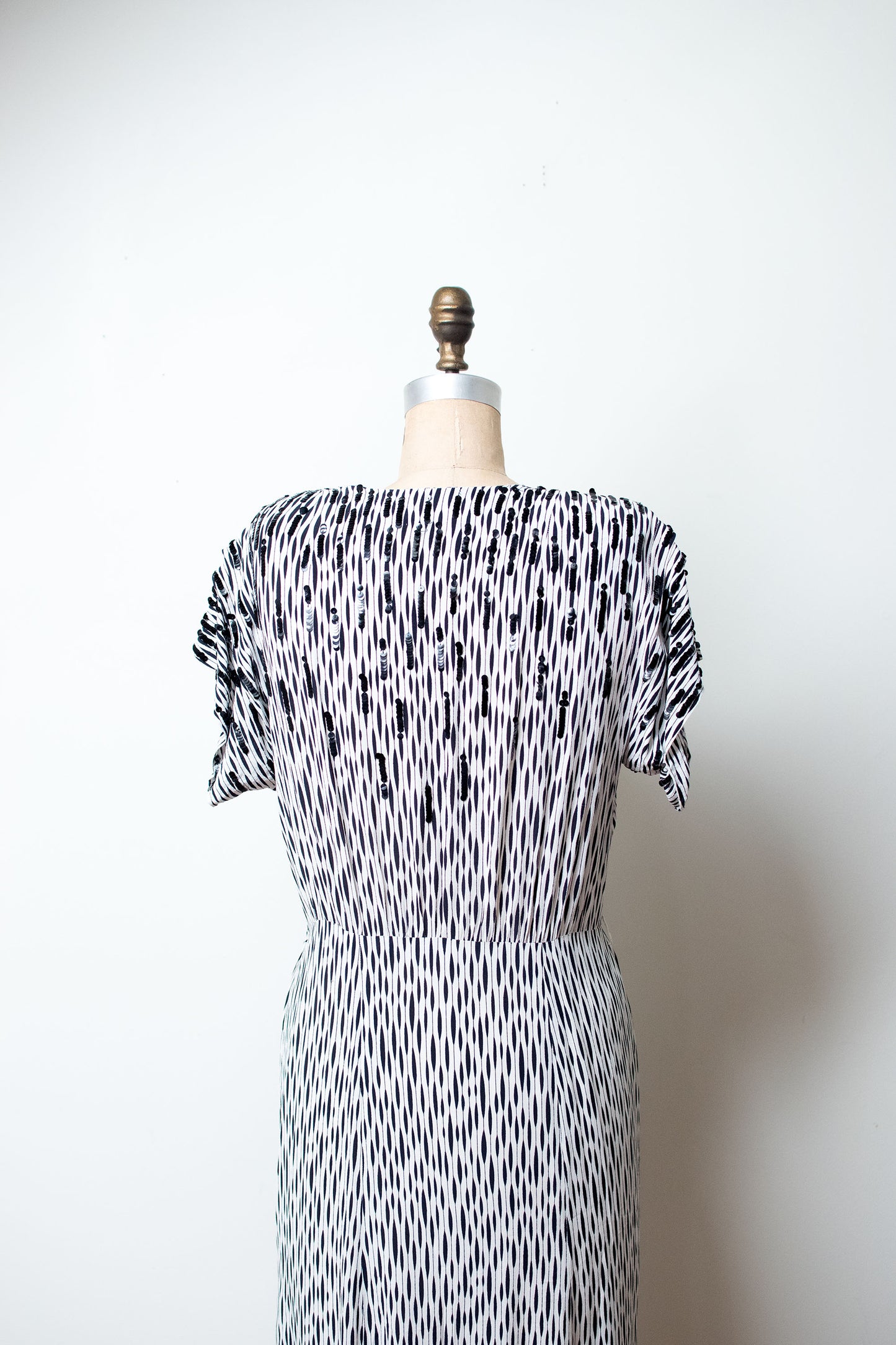 1940s Black and White Rayon Dress