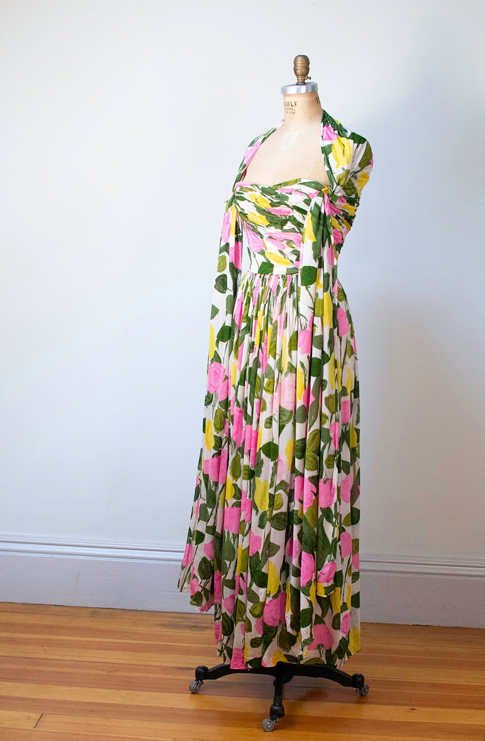1950s Rose Print Silk Jersey Gown Gown | Sophie Gimbel