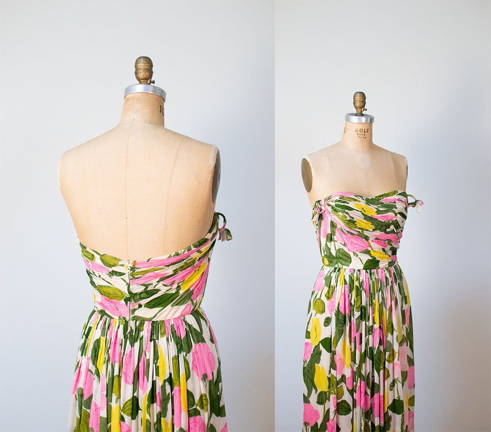 1950s Rose Print Silk Jersey Gown Gown | Sophie Gimbel