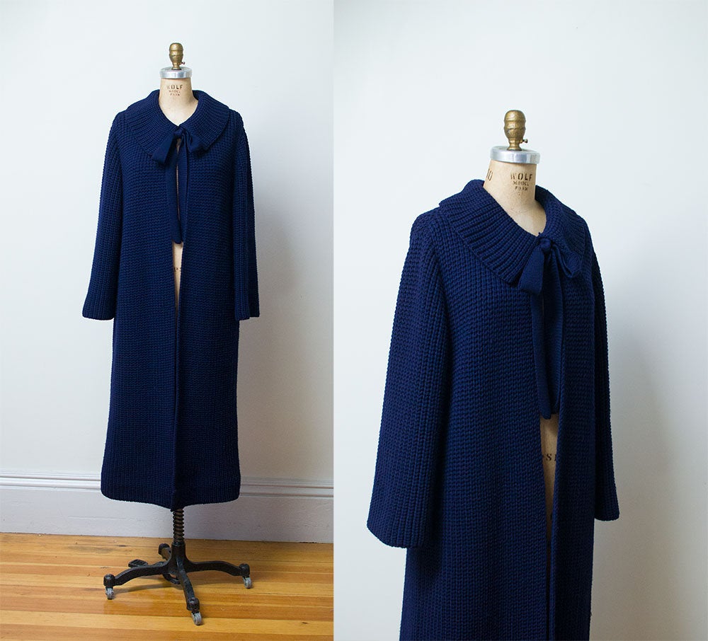 SALE 1960s Sweater Coat / 60s Goldworm Navy Blue Duster