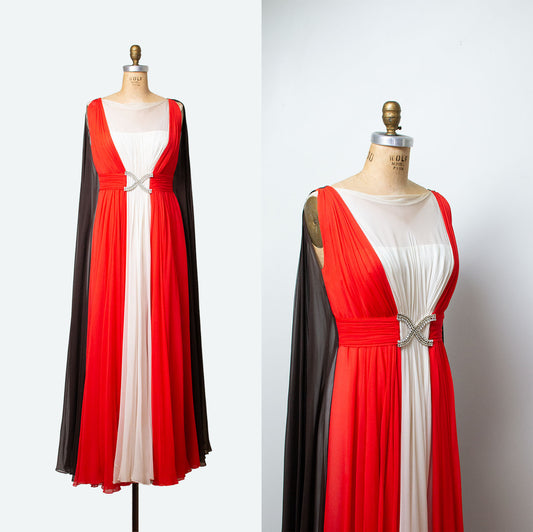1960s Silk Chiffon Tri-Color Gown | Helen Rose